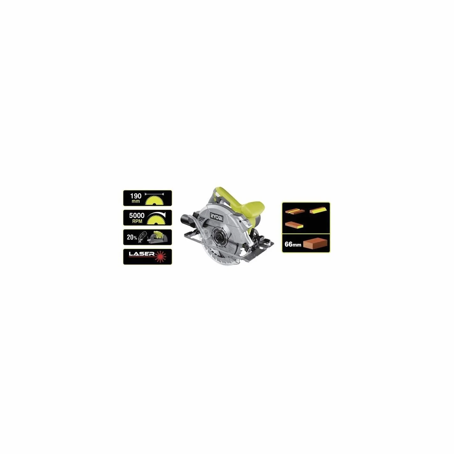 Ryobi 1600 W pilarka tarczowa RCS1600-K, uniwersalne przyłącze do odsysania pyłu, GripZone+, regulowana płyta podłogowa, blokada wrzeciona, głębokość cięcia 55-66 mm, 230 V