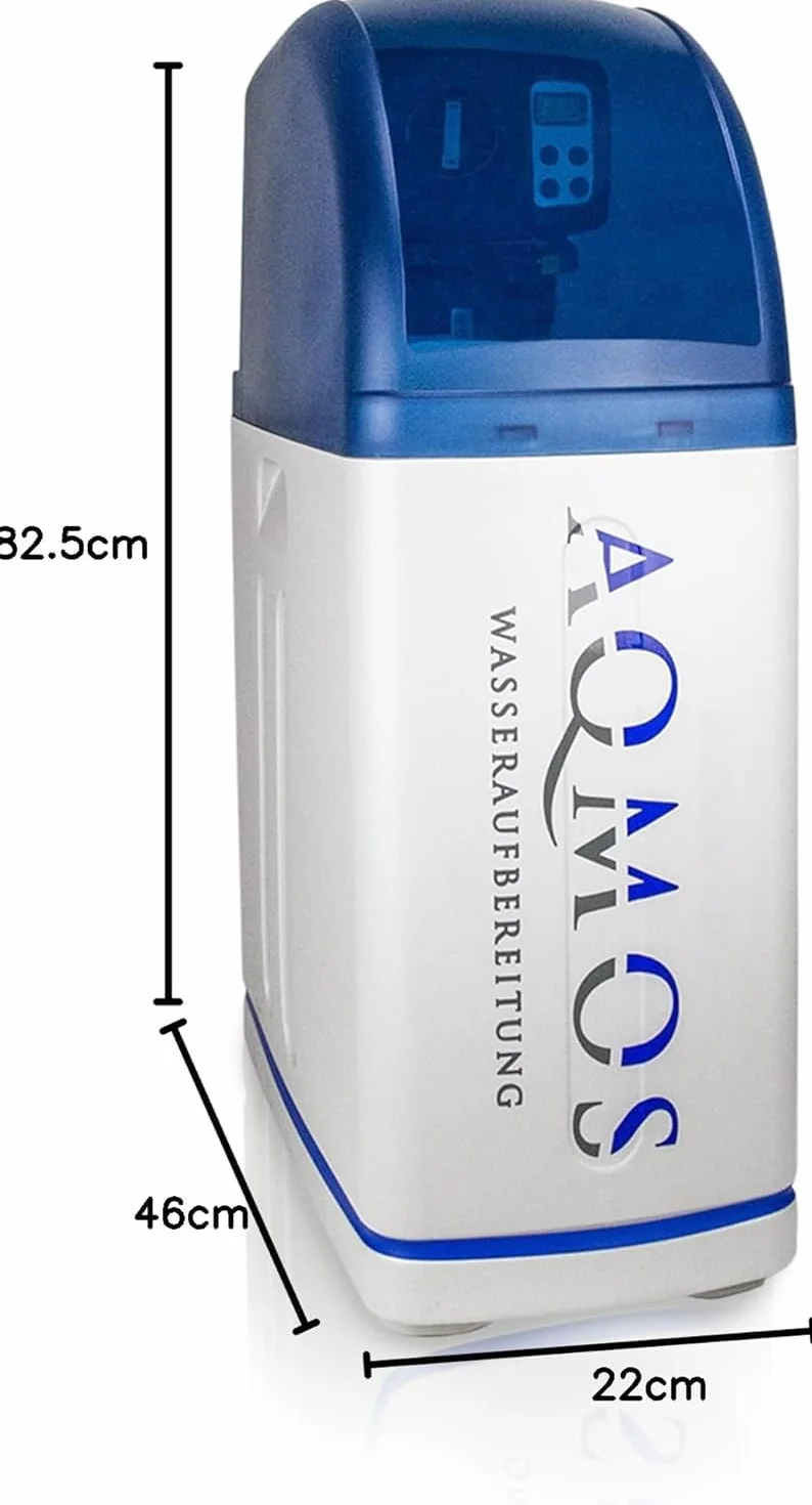 Aqmos R2D2-48 urządzenie do zmiękczania wody z zestawem przyłączeniowym 1" i blokiem montażowym 1", zmiękczacz wody dla gospodarstw domowych do 5 osób, urządzenie odkamieniające, odkamieniacz do