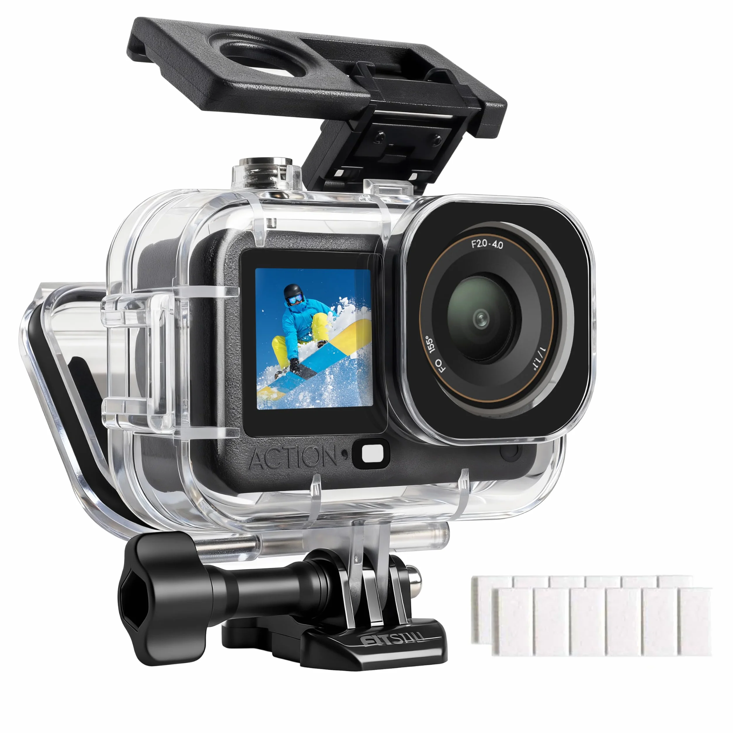 FitStill wodoszczelna obudowa do DJI Osmo Action 6, Dual Cold Shoe, soczewka ze szkła optycznego