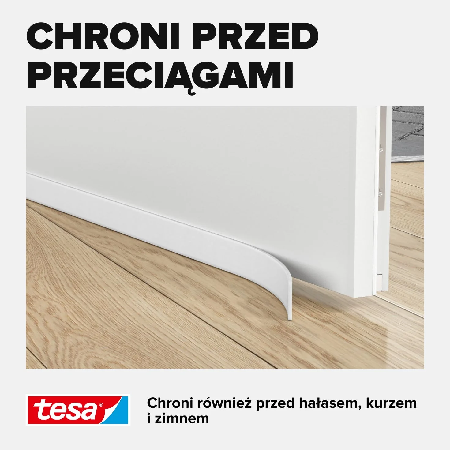 tesa INSULATION uszczelka do drzwi - samoprzylepna piankowa uszczelka dolna do drzwi - uszczelka do drzwi pokojowych chroniąca przed zimnem, przeciągami, kurzem i wilgocią - biała - 1 m x 38 mm
