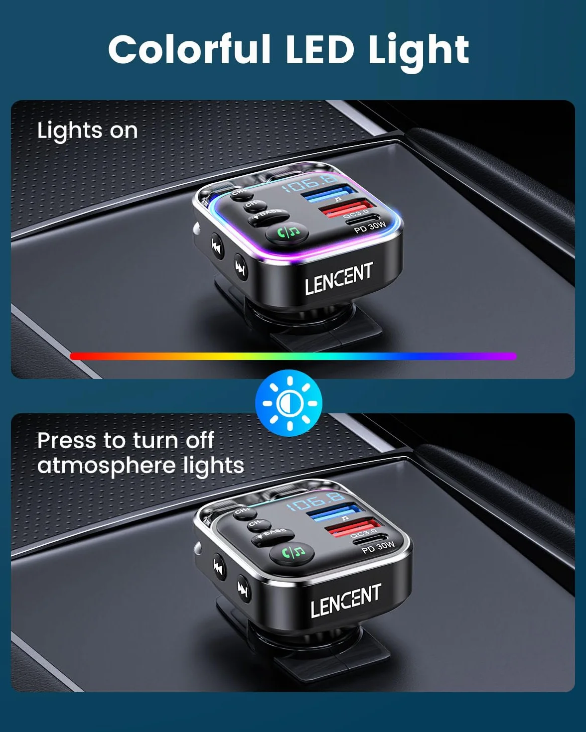 Lencent Bluetooth 5.3 nadajnik FM 48 W szybka ładowarka PD30W QC18W dźwięk Hi-Fi