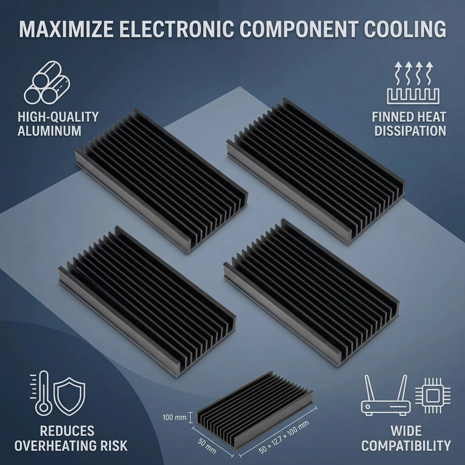 Fafeicy Czarny Aluminiowy Chłodnica Radiatora 50x12.7x100 mm do Płytki Obwodu CPU
