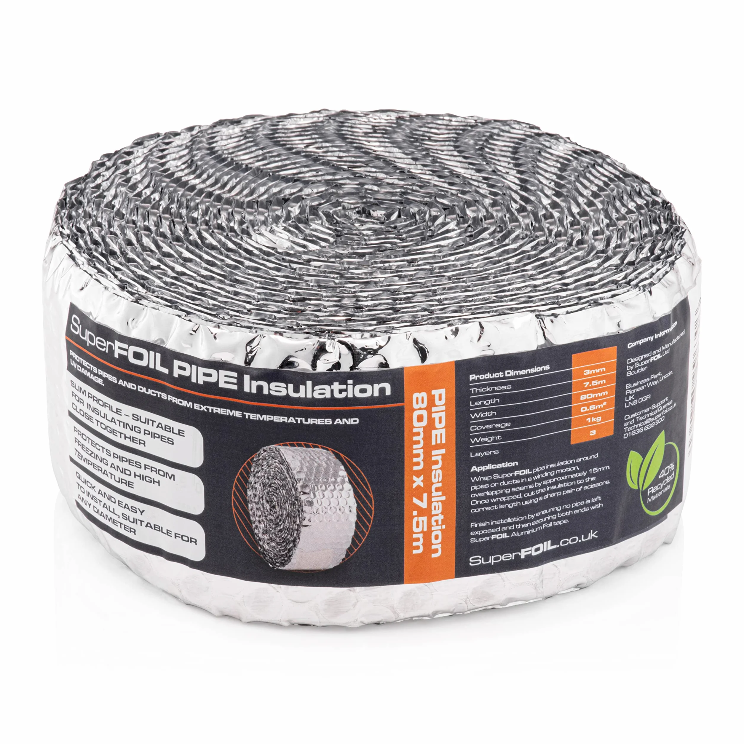 SuperFOIL Izolacja rur 80 mm x 7,5 m - owijka foliowa do rur i kanałów