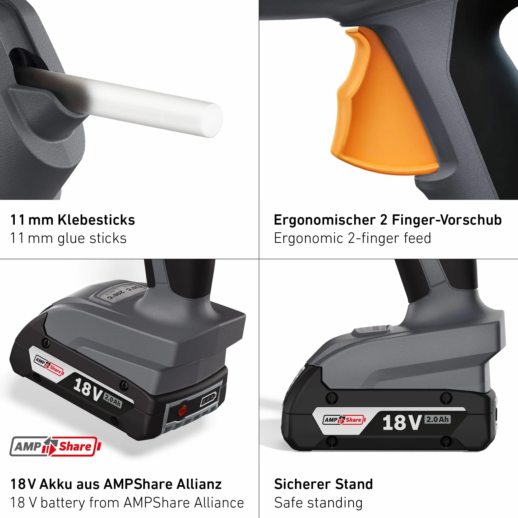 Steinel Bezprzewodowy pistolet do klejenia na gorąco PRO MobileGlue 5011 system 18 V Bosch AMPShare, bez akumulatora, 3 sztyfty kleju, 130°/200°C