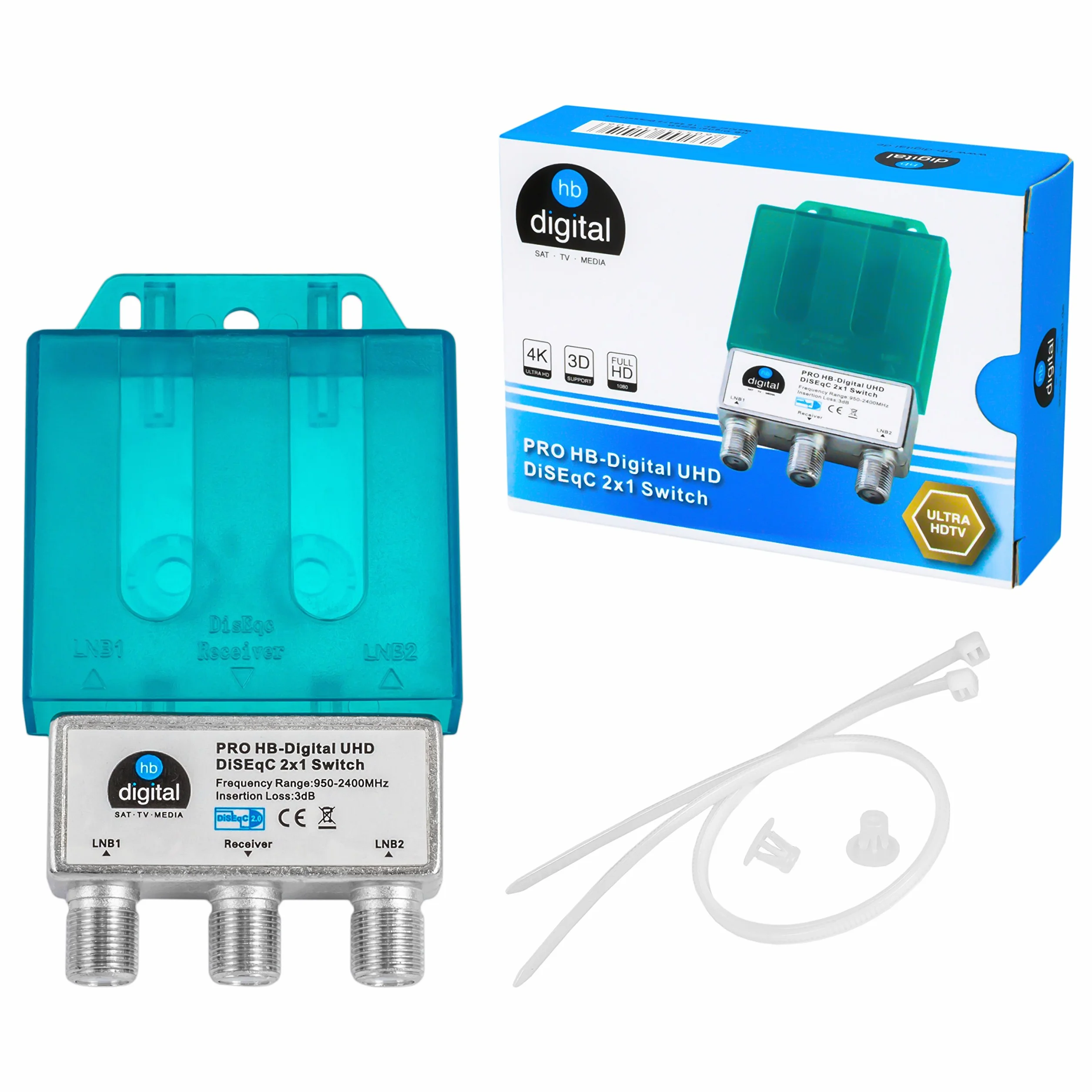 4X PRO DiseqC przełącznik Switch 2/1 z obudową chroniącą przed warunkami atmosferycznymi HB-DIGITAL 2X SAT LNB 1 x odbiornik/odbiornik do Full HDTV 3D 4K UHD