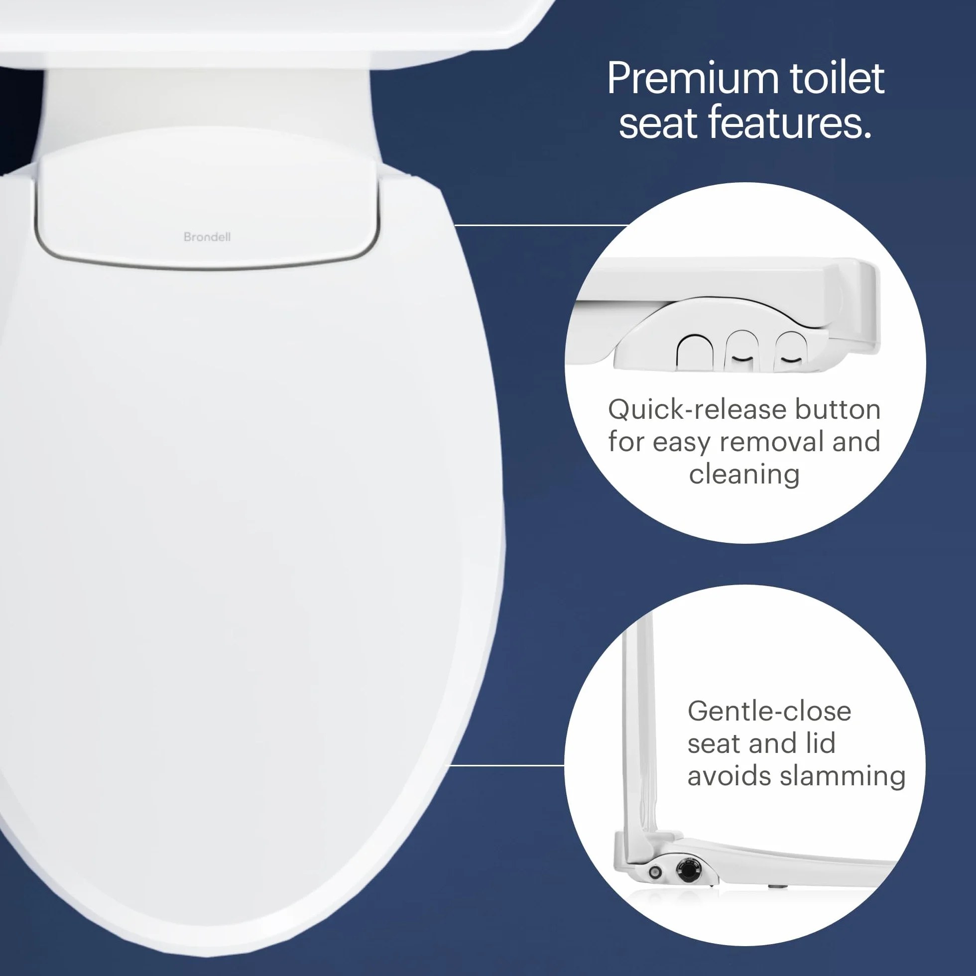 Brondell Bidetowa deska sedesowa, nieelektryczna, pasuje do okrągłych toalet, biała – system podwójnej dyszy, temperatura wody otoczenia, bidet z łatwą instalacją