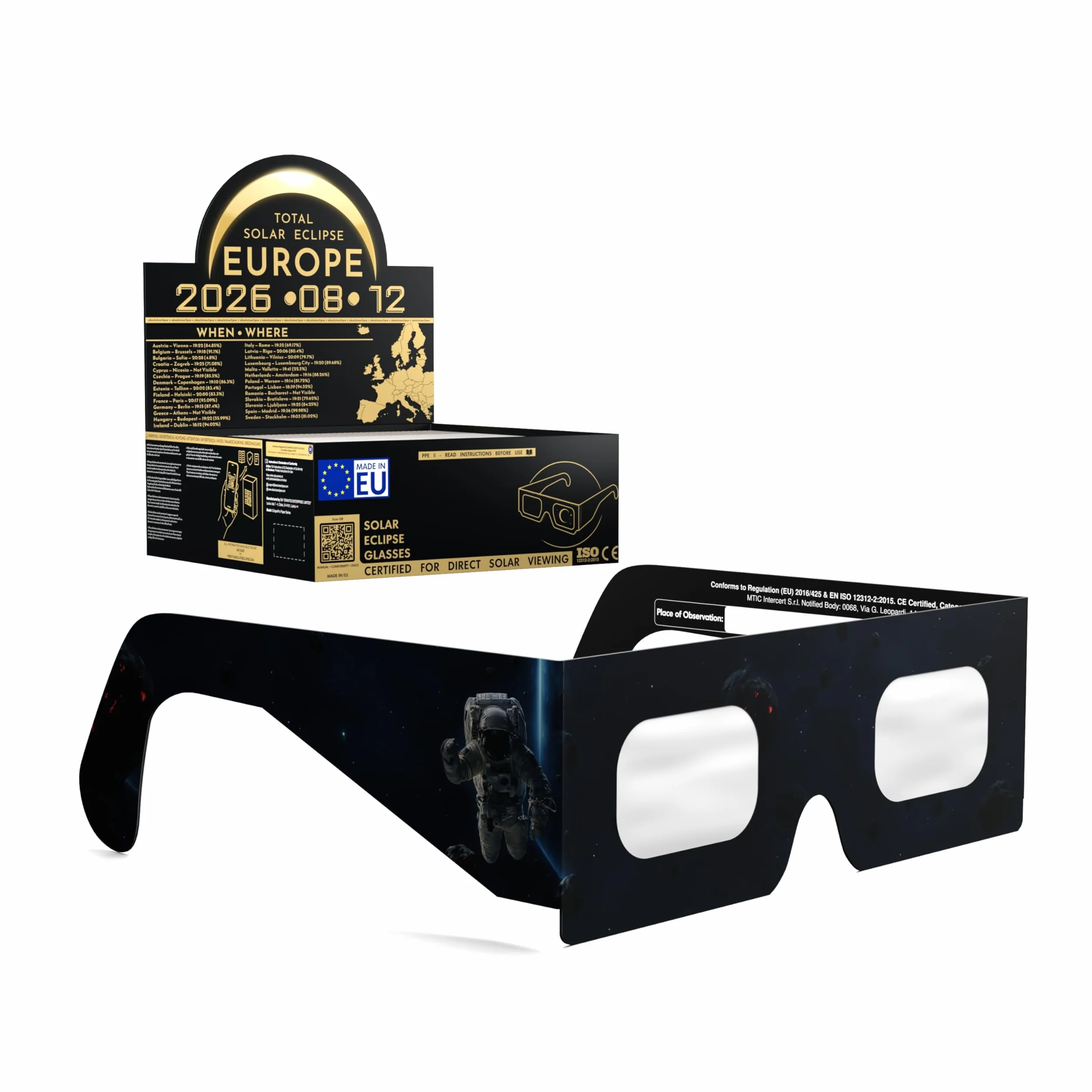 Absolute Eclipse Okulary EVA Solar Eclipse Bulk Wholesale - ISO 12312-2 testowane i certyfikat CE - zalecany przez AAS producent UE - 2026 Eclipse Europe