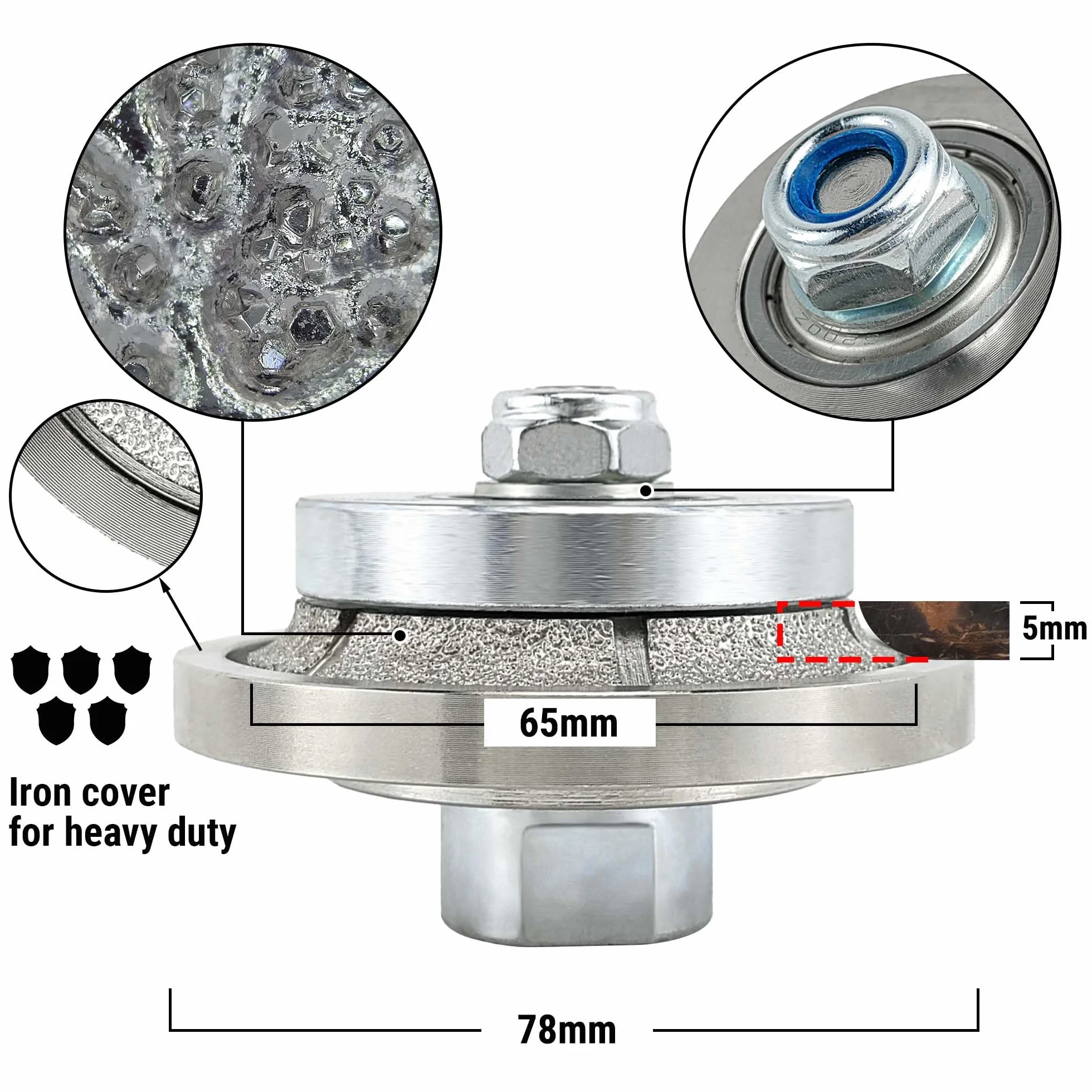 NBB Diamentowe koło profilowe frez diamentowy z żelazną pokrywą Wiertło do profilowania Porcelana Płytka Ceramiczna granit Marmur Kamień do szlifierki kątowej (Half-Bullnose B5)