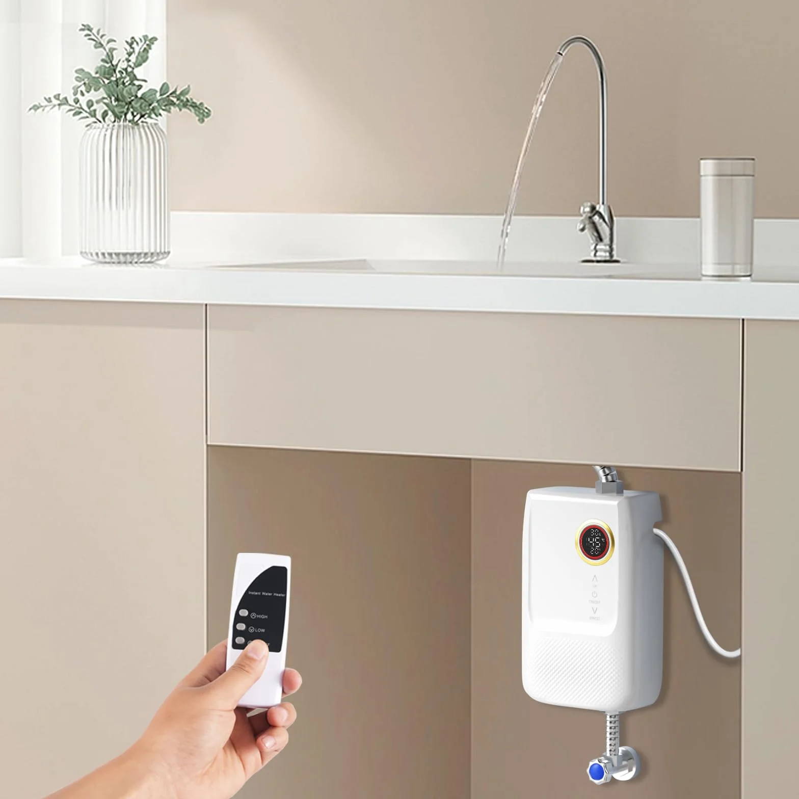 Zbiornik ciepłej wody, bojler 5500 W, 1-5 l/min, podgrzewacz wody, mały pojemnik, elektryczny odporny na ciśnienie podstawki, 30 ~ 55℃, regulowany podgrzewacz przepływowy 13,5 x 6,8 x 19,5