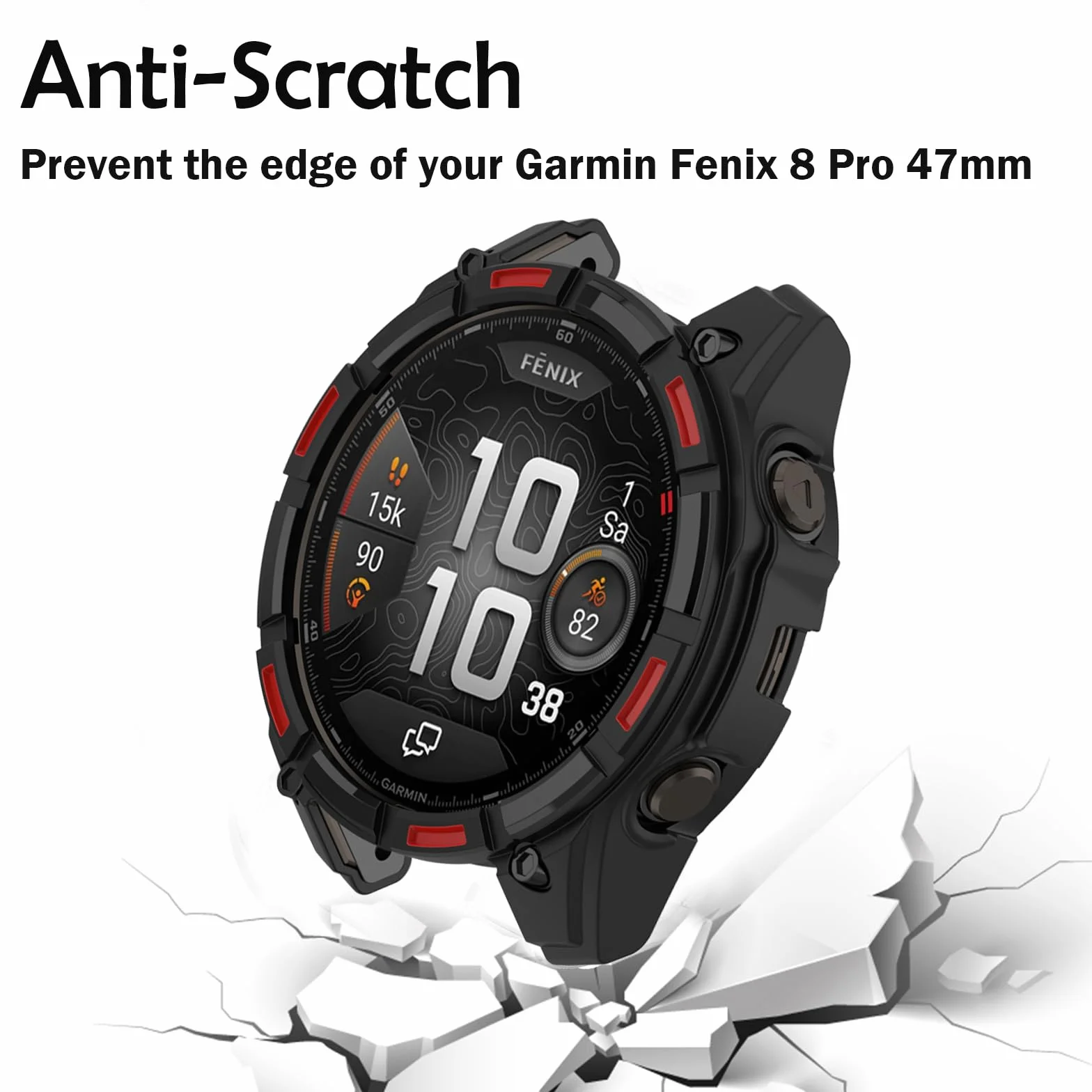 Etui do zegarka Garmin Fenix 8 Pro, 47 mm, odporne na zarysowania, uderzenia, ultracienkie silikonowe ramki, zderzak, etui ochronne do Fenix 8 Pro, 47 mm, czarne