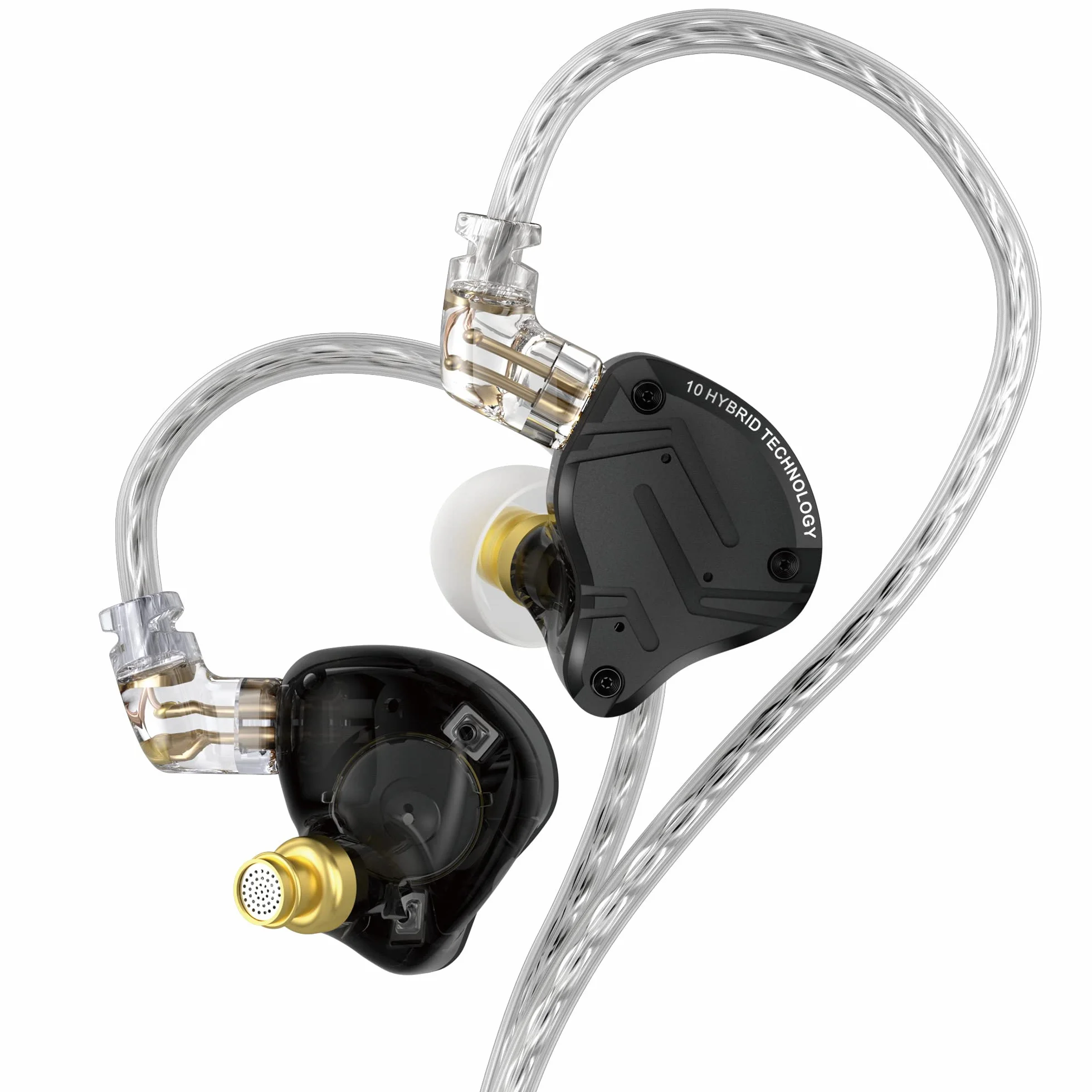 Yinyoo KZ ZS10 PRO X słuchawki douszne, ulepszone 4BA+1DD, hybrydowe sterowniki, HiFi słuchawki przewodowe z kablem 2-pinowym 0,75 mm, do sceny audiofilskiej (PRO X czarny, bez mikrofonu)