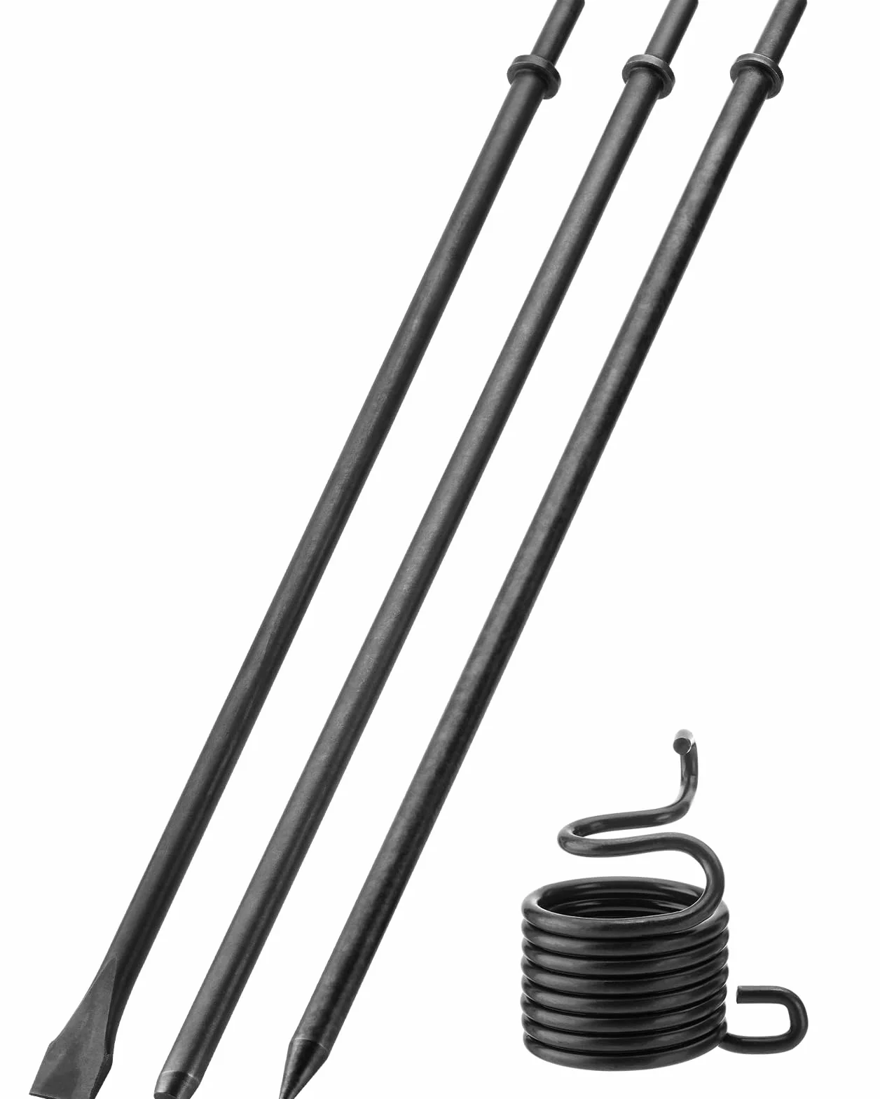 Zestaw dłut pneumatycznych o długości 45 cm, 1/20.3 cm i 3/20.3 cm i 3/10.2 cm i płaski młot pneumatyczny ze sprężyną, stal stopowa 42 Cr-Mo wytrzymała do betonu, płytek, metalu