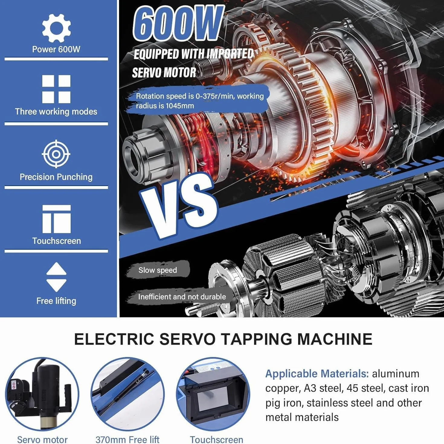 Elektryczna maszyna do gwintowania M3-M16, maszyna do gwintowania wielokierunkowego 360°, moc znamionowa 600 W do produkcji maszyn, maszyn do formowania i innych gałęzi przemysłu