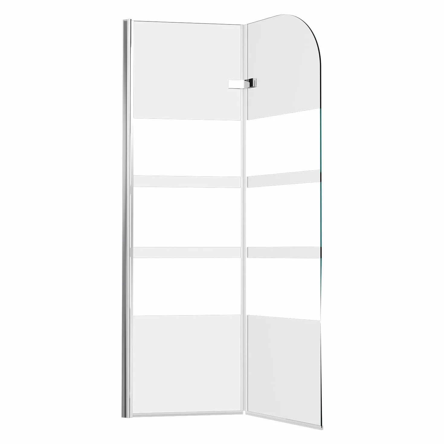 Nakładka na wannę 100 x 140 cm, 2-częściowa składana, ścianka prysznicowa do wanny z bezpiecznego szkła ESG 6 mm z białymi paskami, nanopowłoką, ochrona przed pryskaniem, srebrna