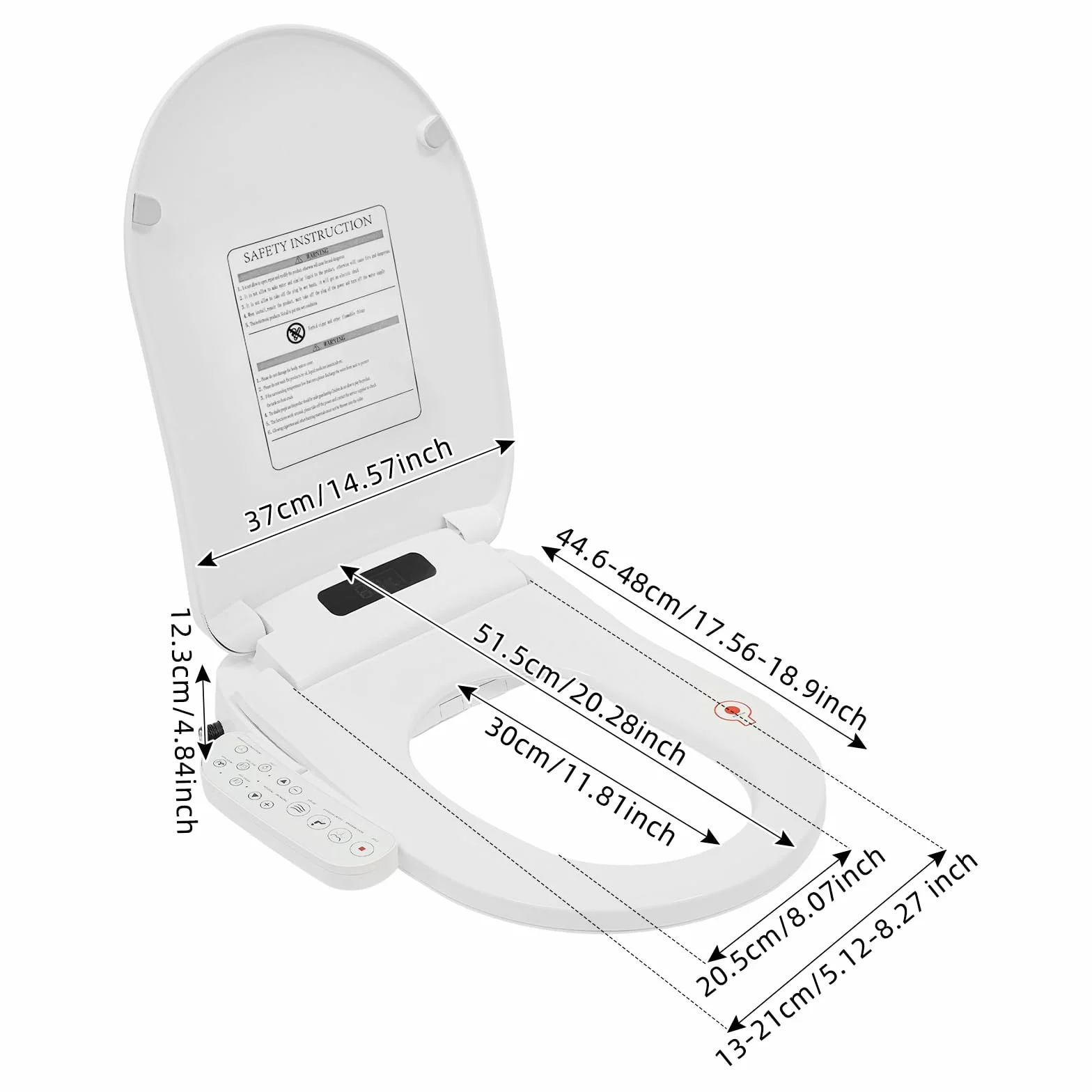 Podgrzewana deska sedesowa, bidet z dyszą, japońska toaleta, prysznic z automatyczną pokrywą, funkcja sterylizacji drążka natryskowego, bocznym elementem obsługowym, suszarka i lampka nocna