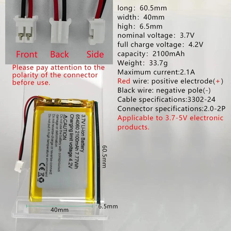 Bateria litowo-jonowo-polimerowa 3,7 V 2100 mAh 654060 (704060) zamiennik do urządzeń elektronicznych DIY