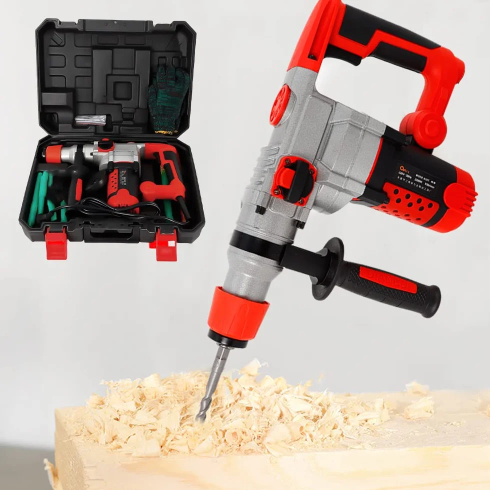 Hammer Drill młot udarowo-obrotowy 2200 W, 0-930 obr./min, 220 V, z 6 koronkami wiertniczymi, jedna para rękawic, 30 cylindrów do dużych obciążeń, do metalu, drewna i betonu