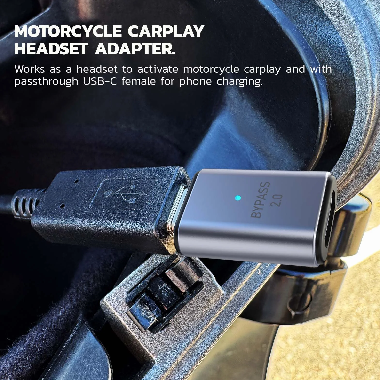 MaedHawk Bypass 2.0 Adapter słuchawkowy Bluetooth 5.4 do motocykla CarPlay USB-C szary