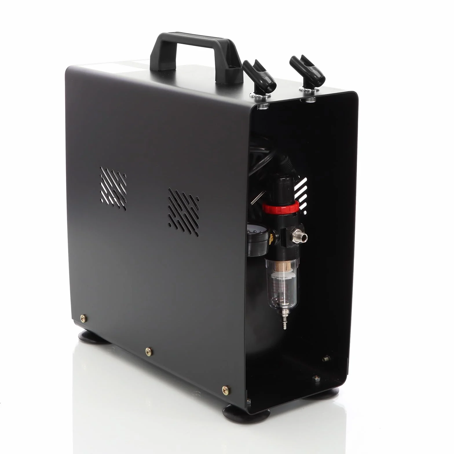 Wiltec Airbrush AF186A sprężarka jednocylindrowa do maks. ciśnienia 4 bar, w obudowie z automatycznym wyłączaniem i zbiornikiem powietrza, do modelarstwa, paznokci, tatuaży, pojazdów
