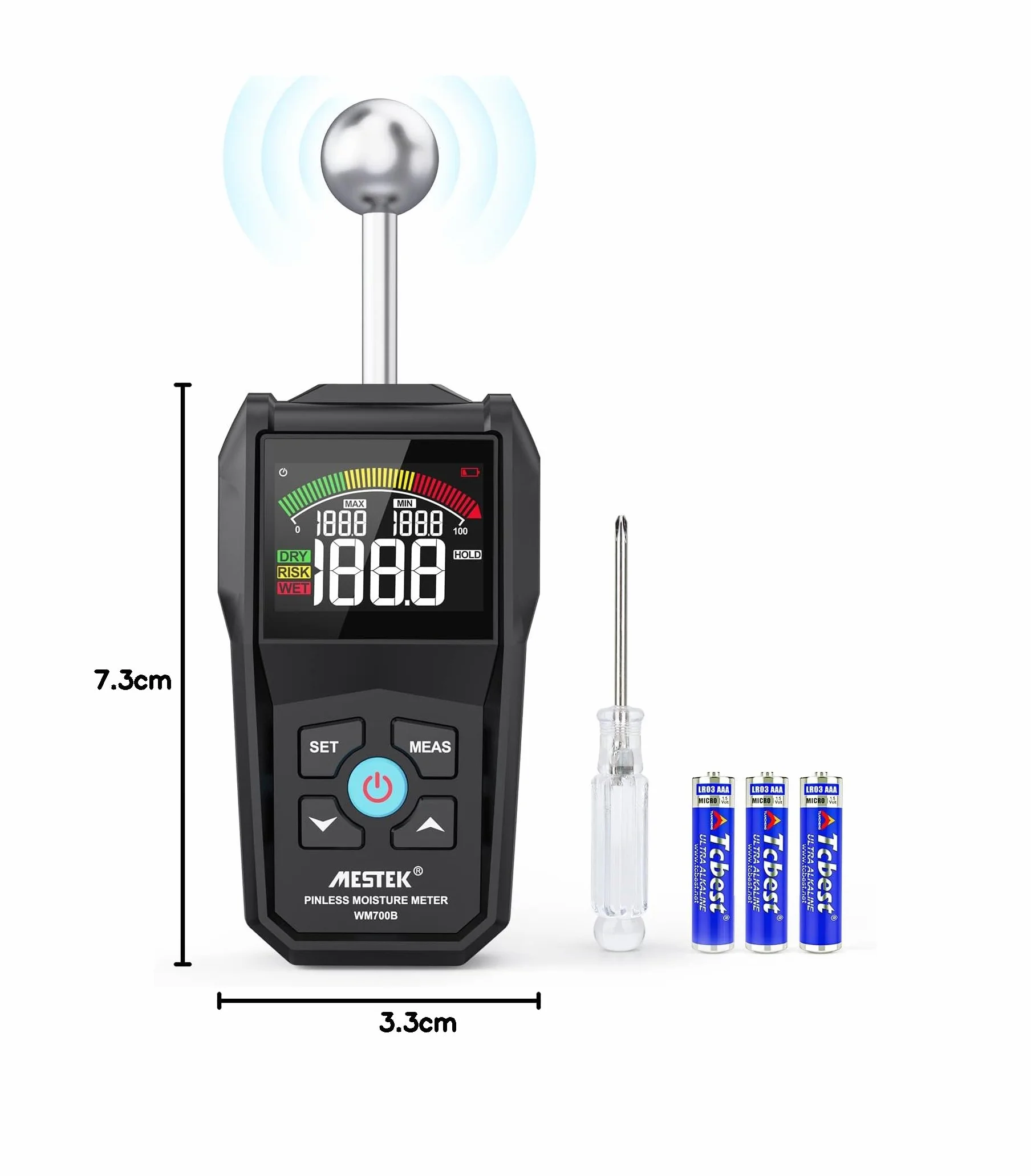 Detector Wilgotności MESTEK 20-40mm Wilgotnościomierz Czujnik Wilgotności Miernik wilgotności Cyfrowy Wyświetlacz LCD Alarm dźwiękowy Przenośny z Baterią do ścian Drewnianych Zaprawa Cementowa