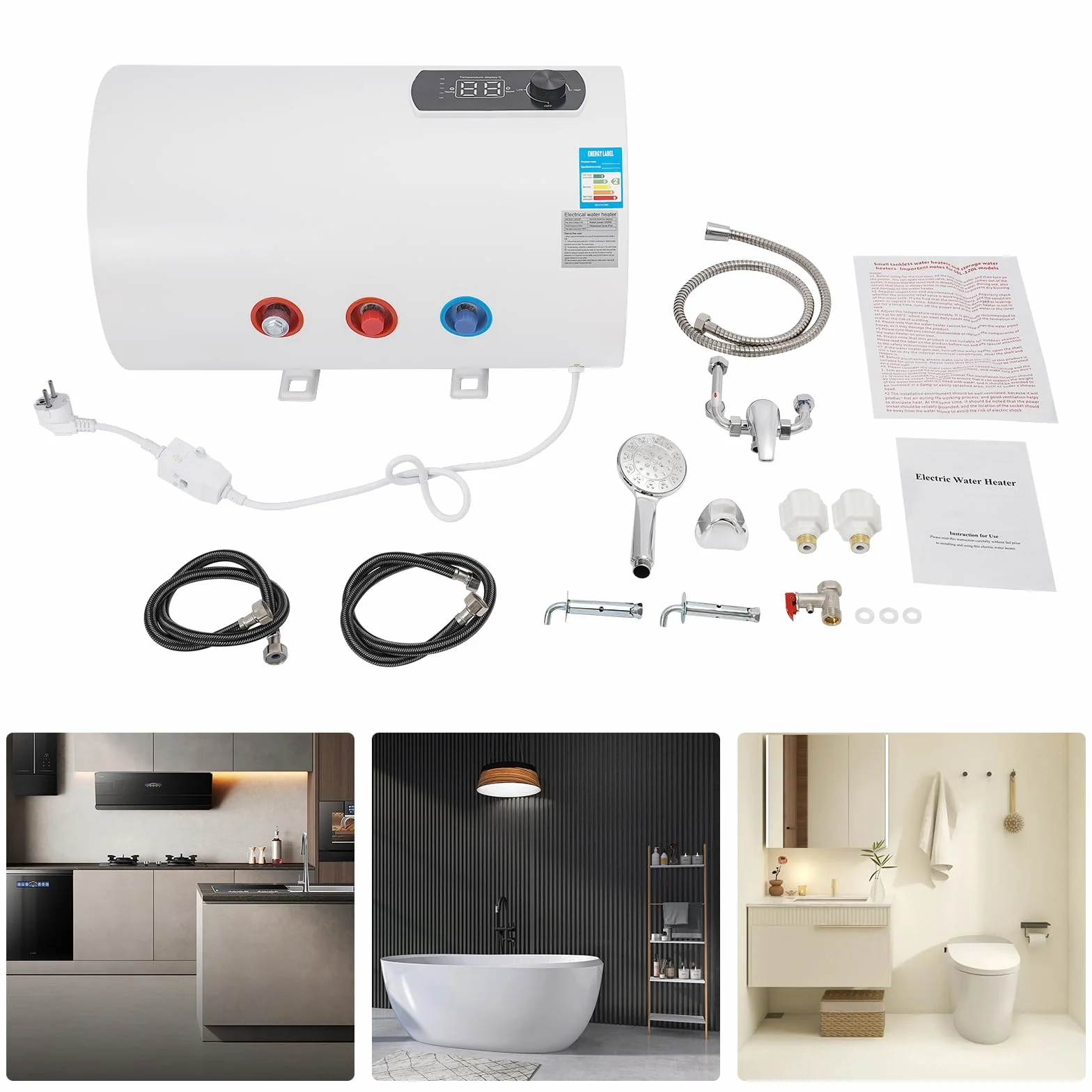 Zbiornik podgrzewacz wody 40 l, elektroniczny podgrzewacz wody 0-75℃, podgrzewacz wody, bojler ciepłej wody, cyfrowy wyświetlacz, zbiornik wody elektrycznej, zbiornik na ciepłą wodę, zbiornik