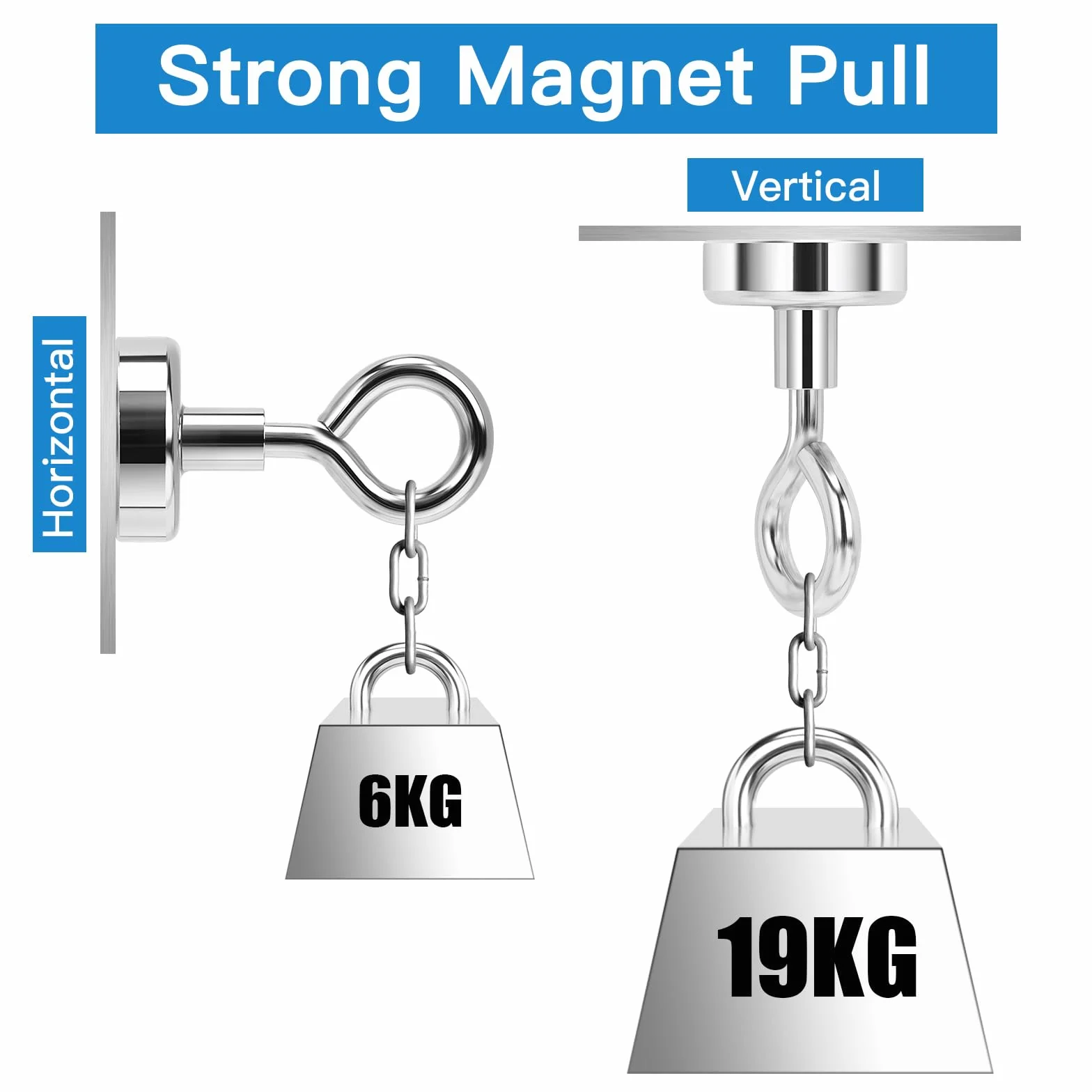 Wukong 19KG(42LB) Magnetyczne haczyki, 25 mm, super mocny magnes neodymowy, 6 sztuk mocny hak magnetyczny, oczka magnesy na kemping, magazyn i kuchnię