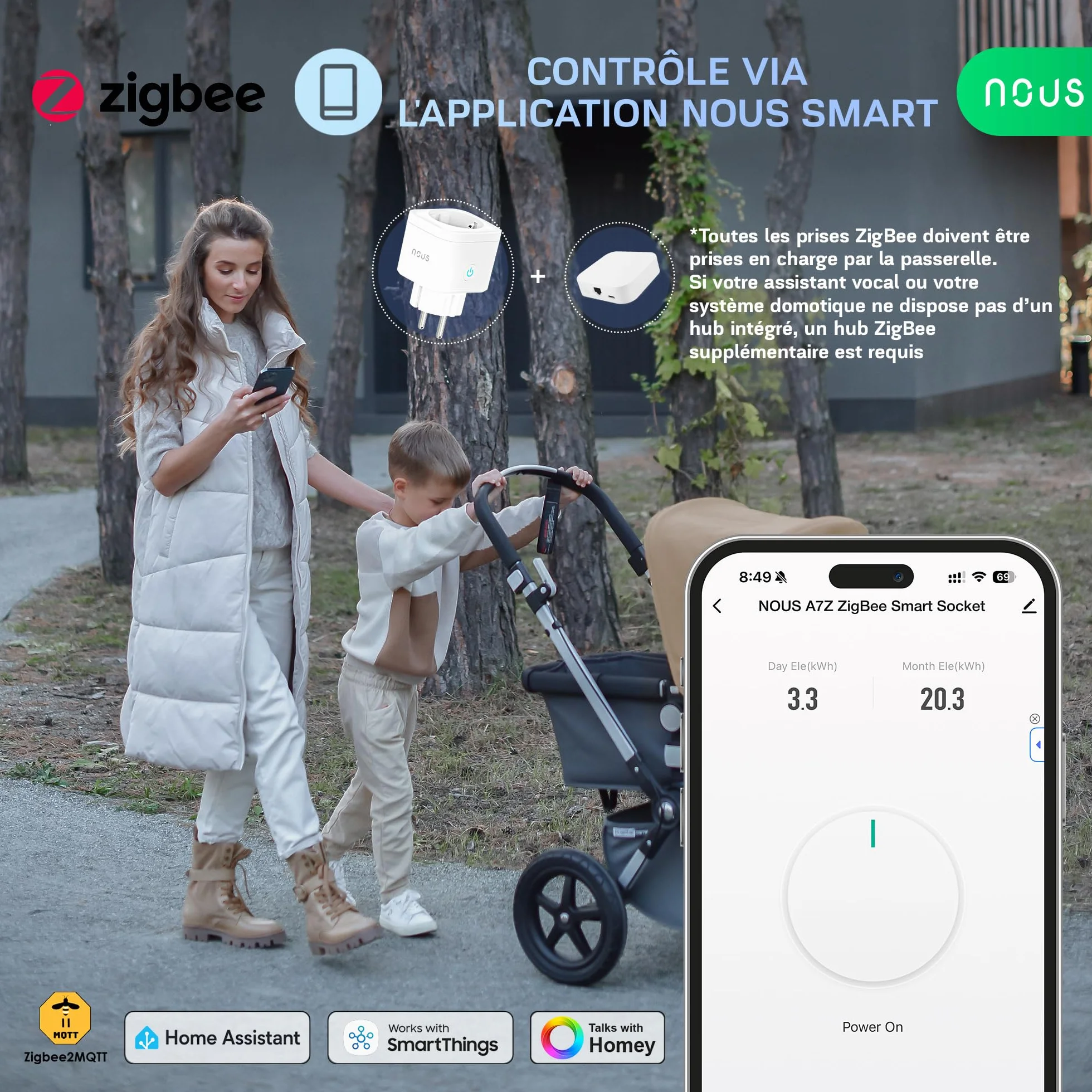 A7Z ZigBee Inteligentne Gniazdko z Monitorowaniem Energii, 16A, Sterowanie za Pomocą Aplikacji i Głosu, Timer, Kompatybilne z Alexa,Google Home,Home Assistant,Tuya, Wymagany Hub ZigBee, 1Pack