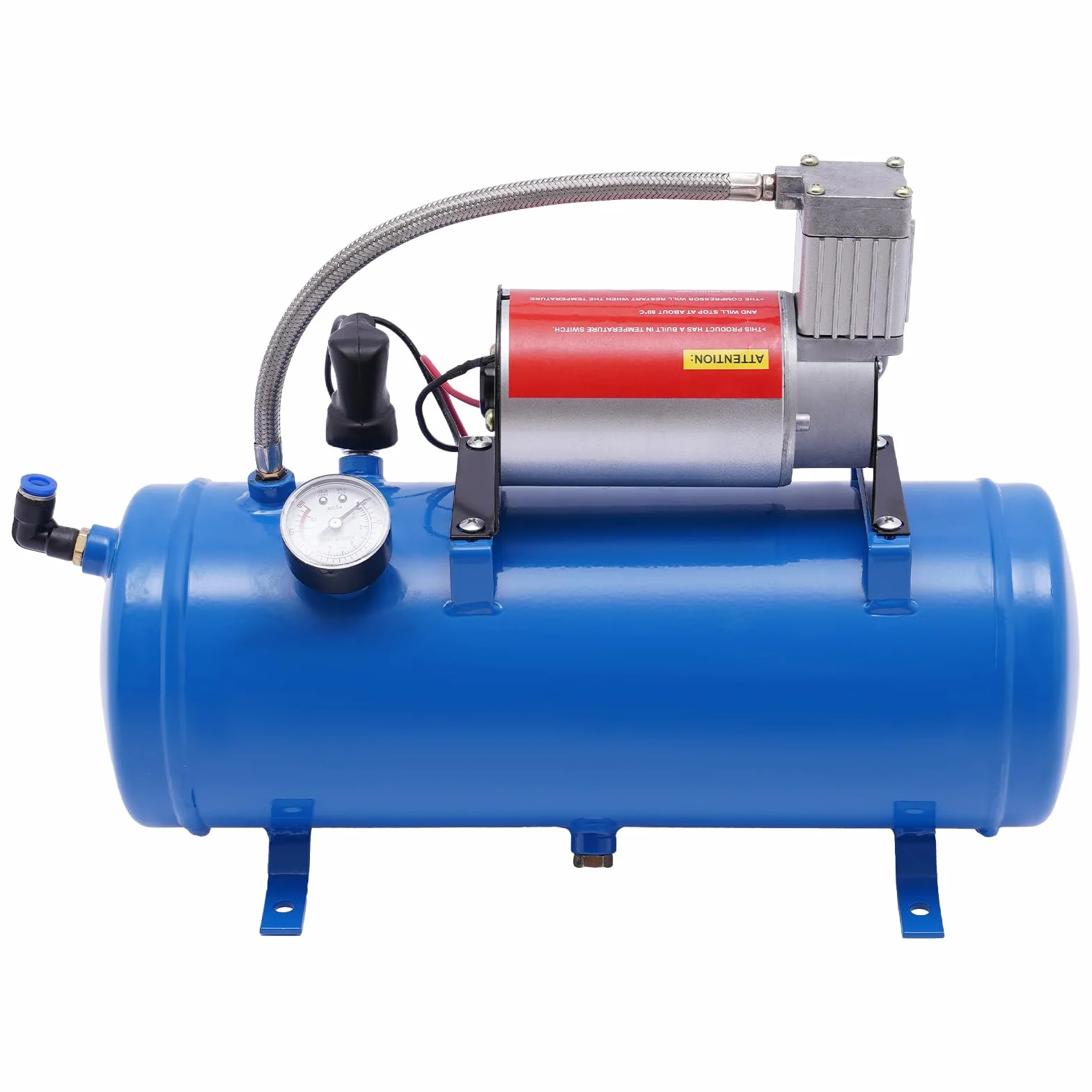 Sprężarka powietrza, DC 12 V, 8 bar, sprężarka powietrza z manometrem, wąż 150 psi, wąż 3,8 m, 6 l, pompa sprężarki powietrza do opon samochodowych, silników samochodowych