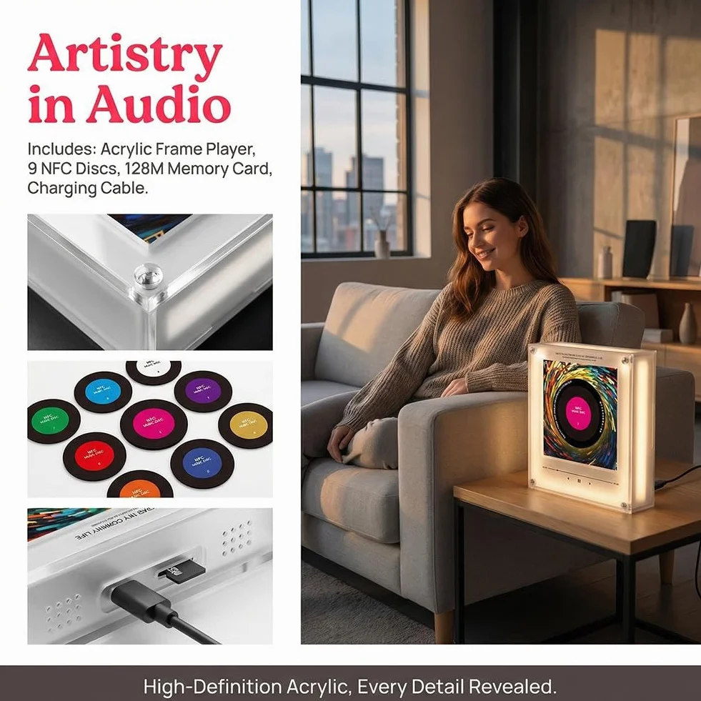 Przenośny odtwarzacz muzyczny z LED, 128 MB, 9 płyt NFC