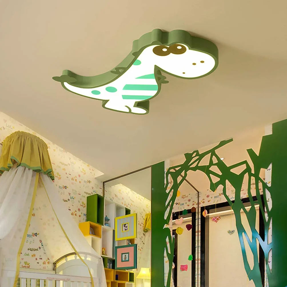 Lampa sufitowa LED, dinozaur, dla chłopców, sypialni, nowoczesna dekoracja wnętrza, żyrandol, do przedszkola, kreatywna lampa sufitowa, do salonu, sypialni, pokoju dziecięcego, 48 cm/różowa