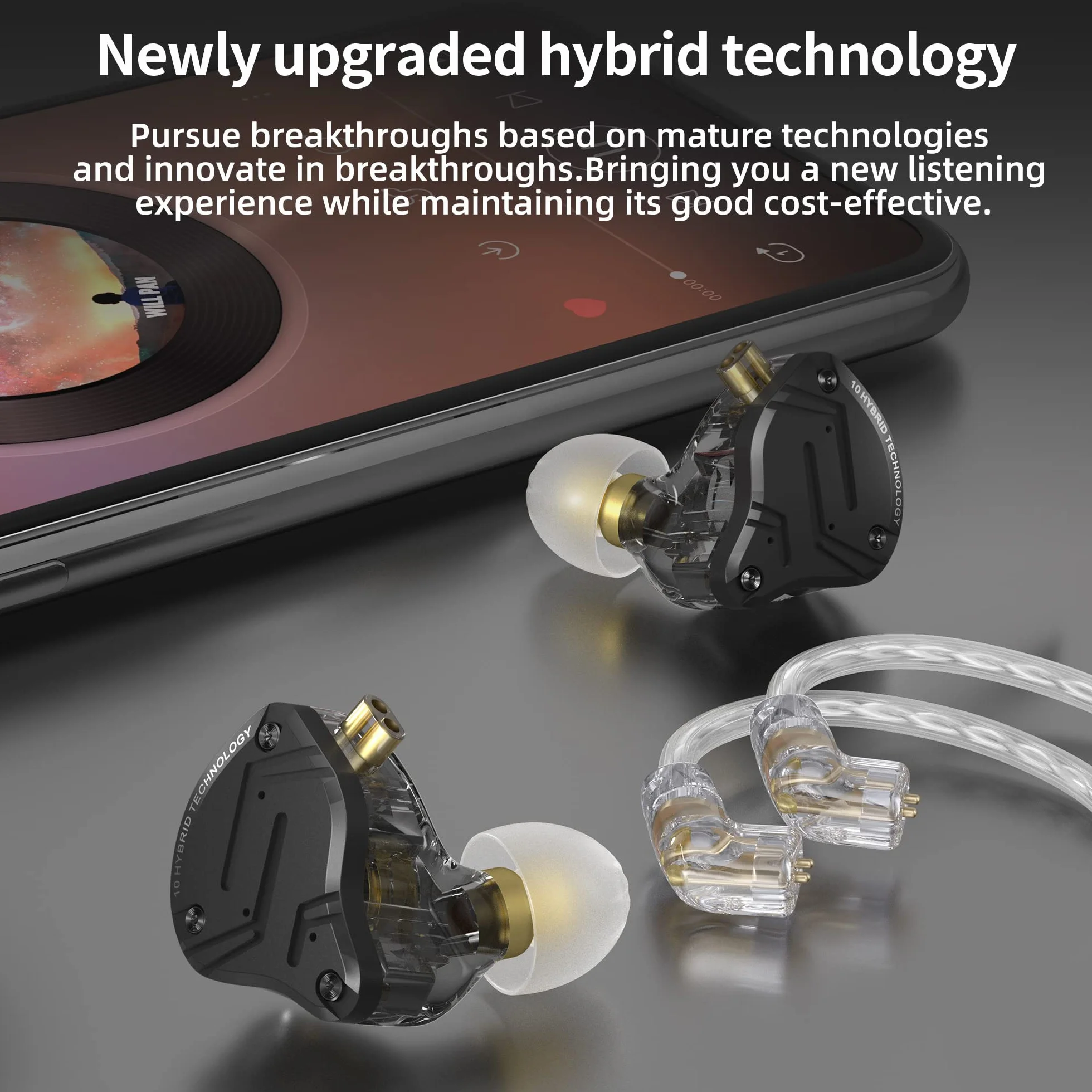Yinyoo KZ ZS10 PRO X słuchawki douszne, ulepszone 4BA+1DD, hybrydowe sterowniki, HiFi słuchawki przewodowe z kablem 2-pinowym 0,75 mm, do sceny audiofilskiej (PRO X czarny, bez mikrofonu)