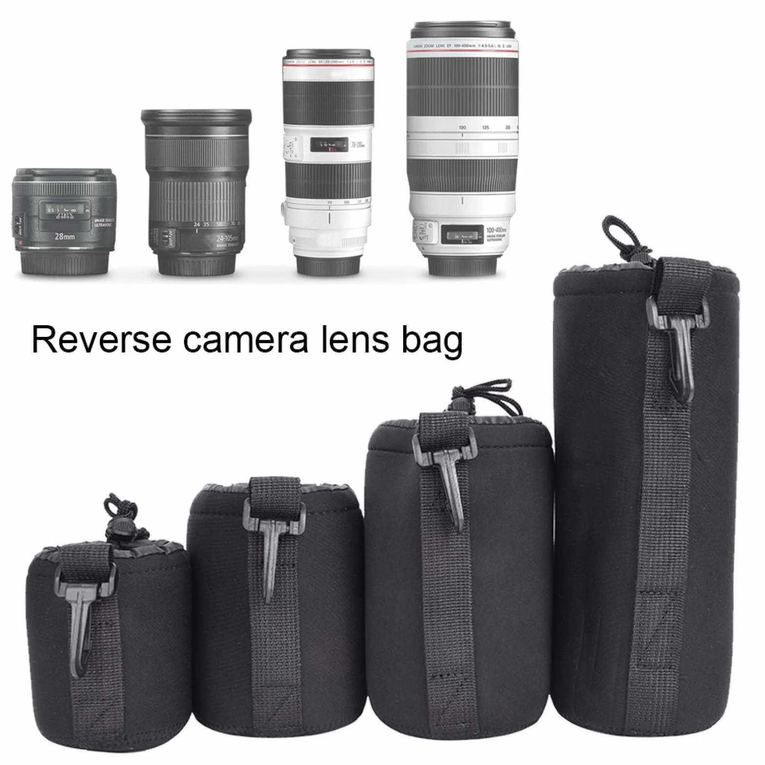 CHICIRIS 4 szt. torba do przechowywania soczewek neoprenowa dla obiektywów DSLR S M L XL