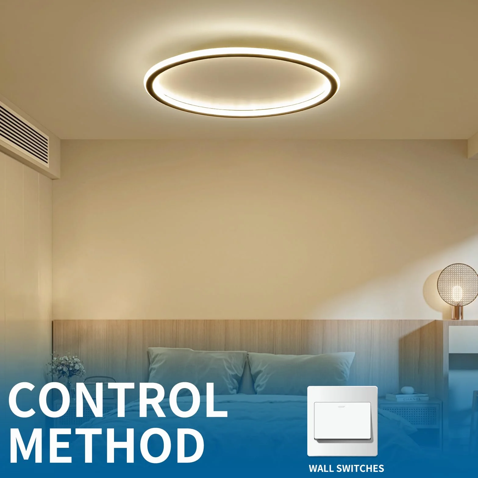Mikeru Lampa sufitowa 3000 K, 40 cm, okrągła, lampa sufitowa LED, ciepła biel, bez pilota zdalnego sterowania, do salonu, korytarza, sypialni