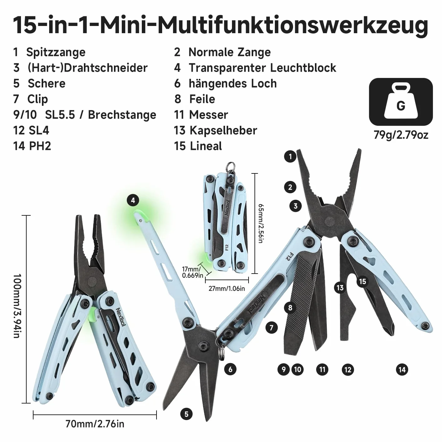 NexTool Multitool F12 Mini Flagship narzędzie wielofunkcyjne 13 w 1, narzędzie wielofunkcyjne do breloczków z nożyczkami ząbkowanymi, pilnikiem, blokadą bezpieczeństwa, ulepszona stal 80CrMoV14 do EDC