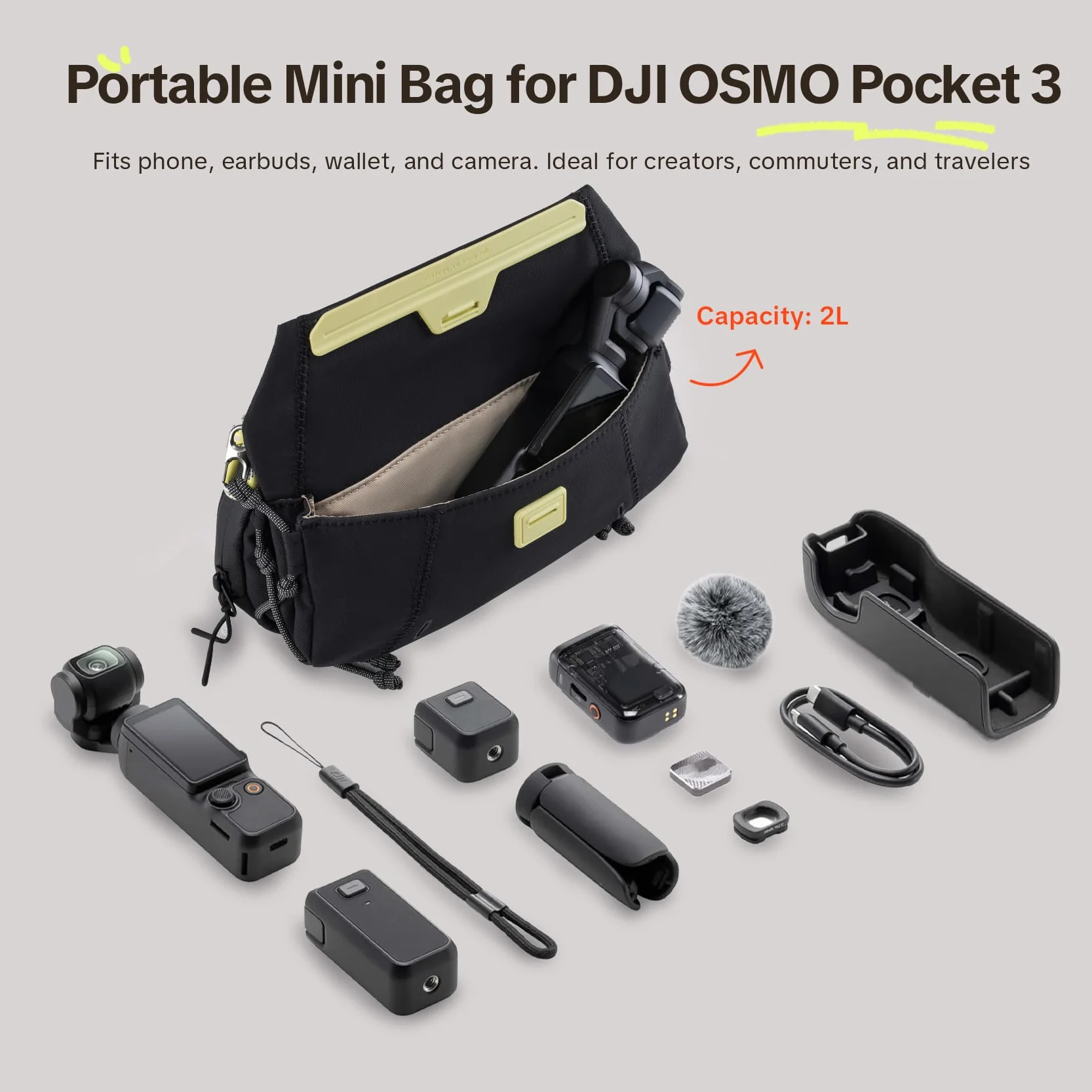 PGYTECH OneGo Pocket Sling Bag dla DJI OSMO Pocket 3 i Aparatów Sportowych, Lekka Torba na Podróże, Vlogi, Everyday Carry (Mglista Biel)