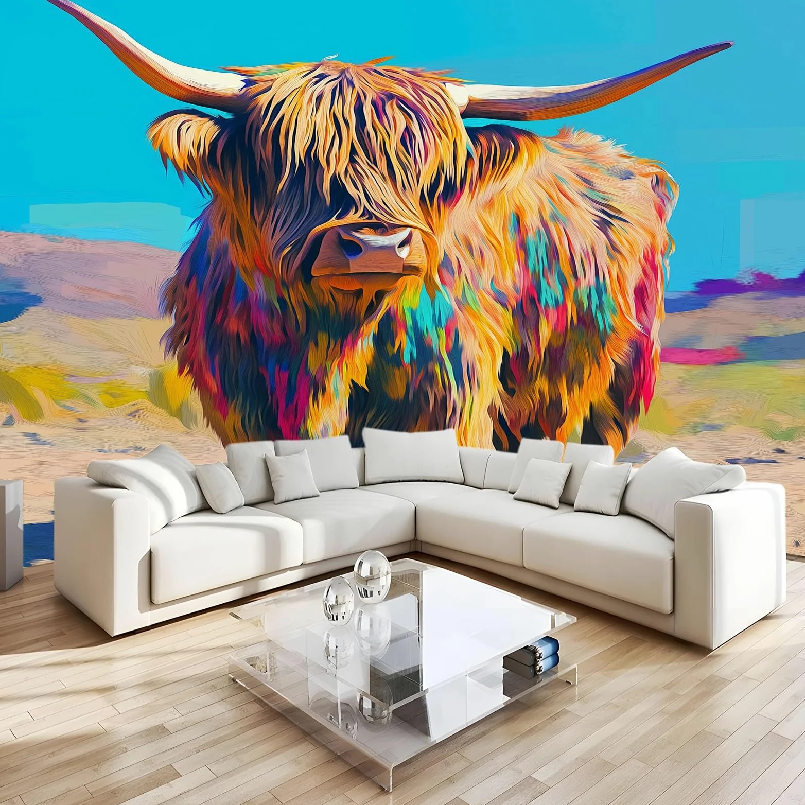 Fototapeta 400 x 280 cm Zwierzęta górskie bydło pustynia niebieskie niebo nowoczesne dekoracje ścienne gigantyczny plakat z włókniny dekoracja ścienna do salonu sypialni, niebieska