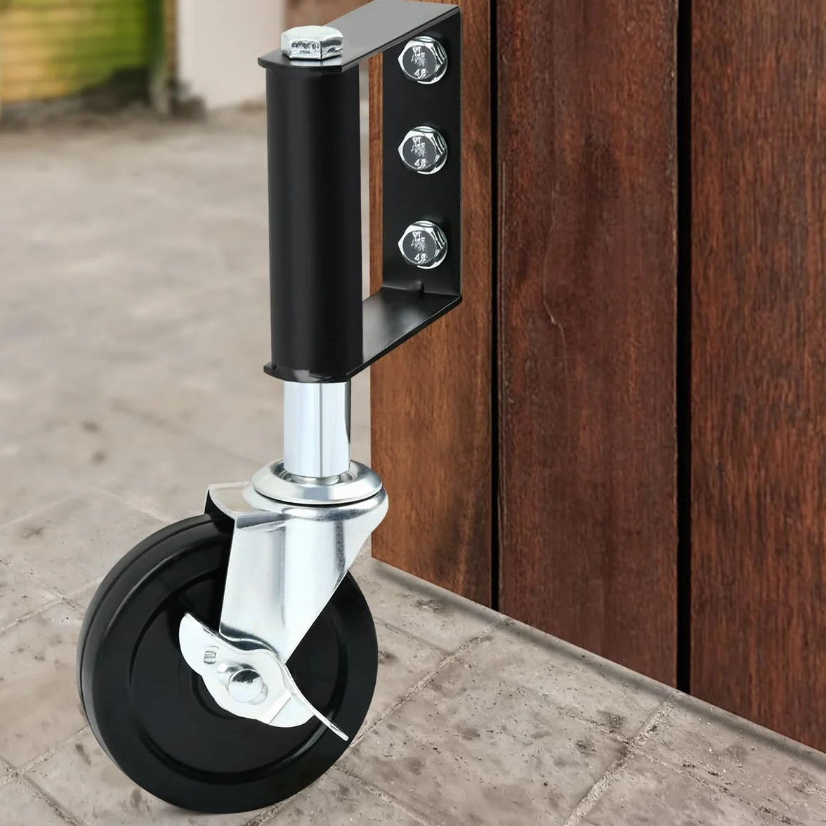 Koło do bramy z hamulcami, 10 cm, sprężynowe kółka do bramy drewnianej, wytrzymałe gumowe kółka, z uniwersalną płytą montażową, pojemność 100 kg