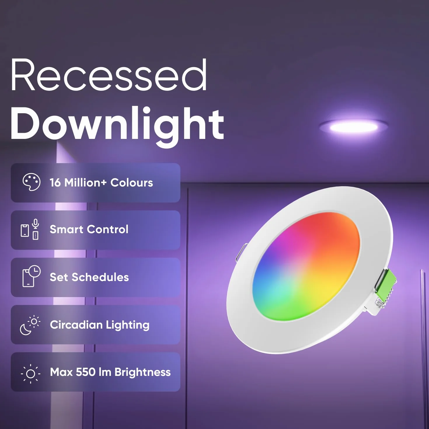 Nanoleaf Matter reflektor do zabudowy RGBCW LED, 1 inteligentna i ściemniana żarówka, 550 lumenów, wycięcie 75-85 mm, aplikacja Wi-Fi Bluetooth / sterowanie głosem (współpracuje z Alexa, Apple