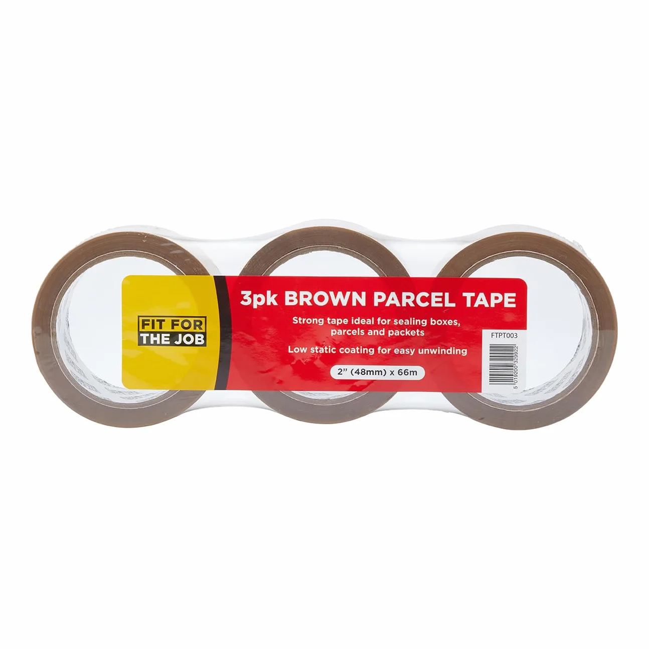 Fit For The JobPasująca do pracy Taśma do paczek - wytrzymała brązowa taśma do pakowania, 48 mm x 66 m, 3 rolki - ciche opakowanie ogólnego przeznaczenia, bezpieczna uszczelka samoprzylepna