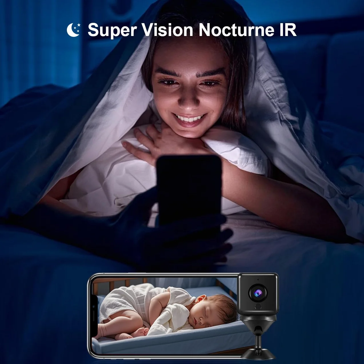 aobo Kamera szpiegowska, WiFi 4K HD, mini bezprzewodowa kamera nadzorująca do wewnątrz/na zewnątrz z długim nagrywaniem baterii z mini ukrytą kamerą szpiegowską, kamerą szpiegowską, noktowizorem (XS)