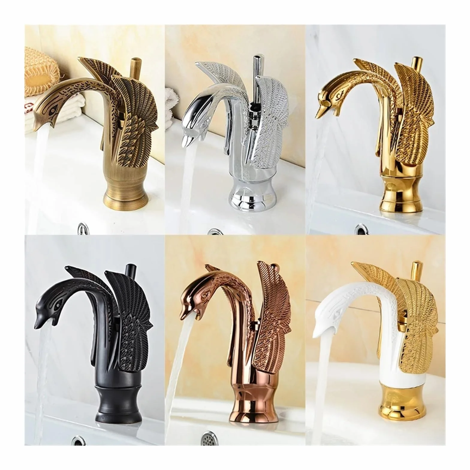 Swan Gold Bateria umywalkowa do łazienki, ciepła i zimna woda, kran Crane Black, montowany na blacie, chromowany, kran do zlewu kuchennego