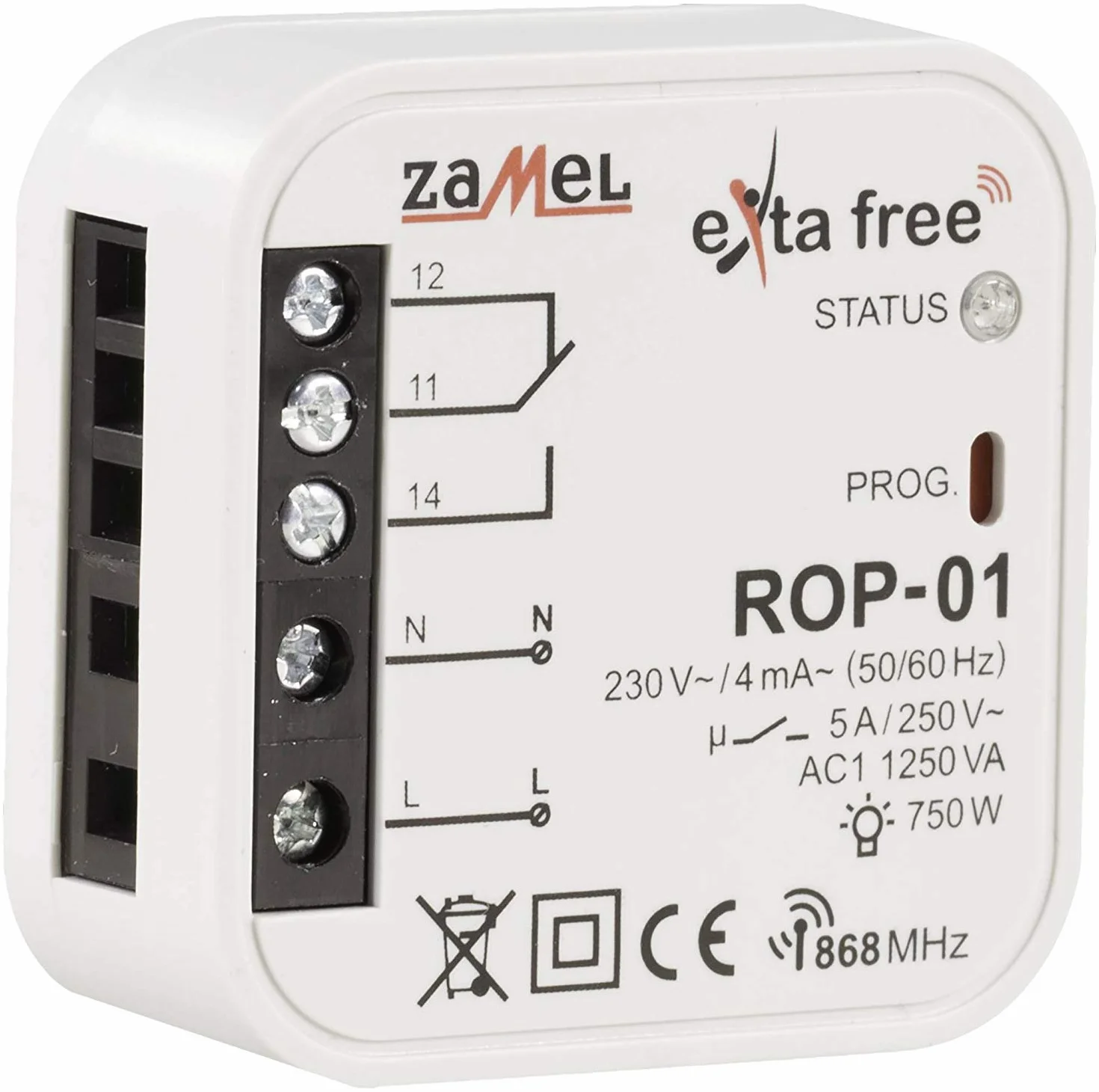 Exta Free Zamel Rop- 01 Ścienny Przekaźnik Radiowy, Biały, 4.75 x 4.75 x 2 cm