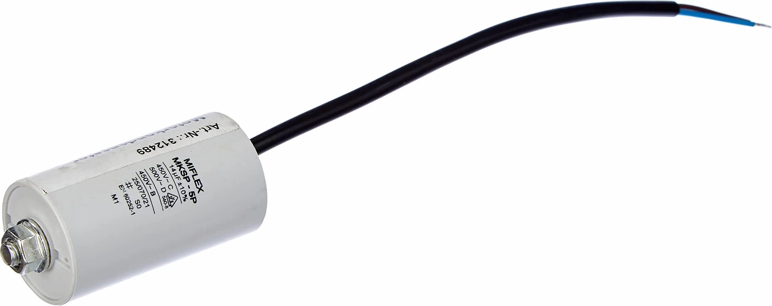 Kondensator rozruchowy 14µF 450V 40x70mm przewód M8 Miflex