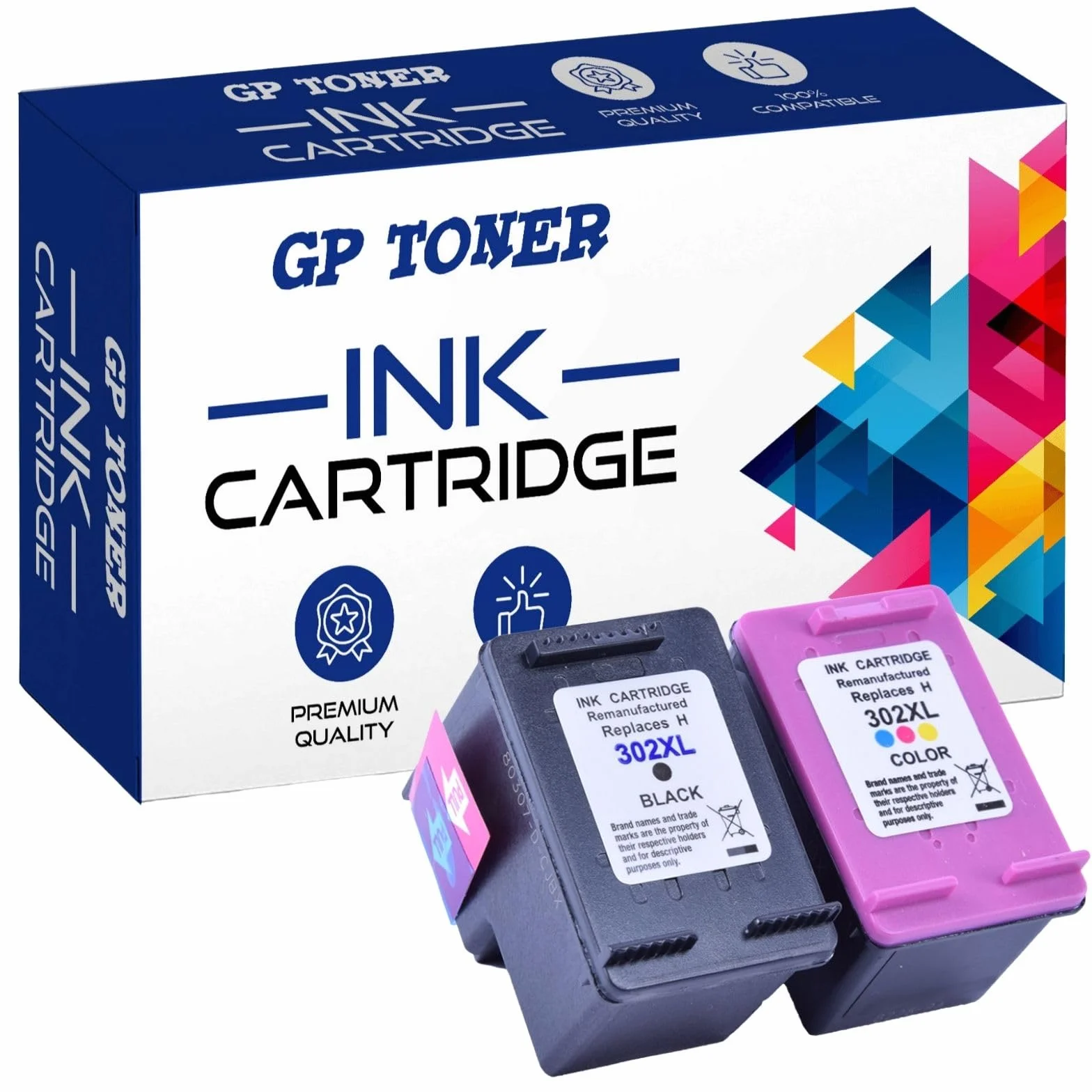 GP TONER Tusz zamiennik do HP 302 302XL OfficeJet 3831 5230 5220 3833 4650 3830 DeskJet 3630 3636 1110 2130 Envy 4525 4520 4524 302XL ZESTAW Czarny Kolor