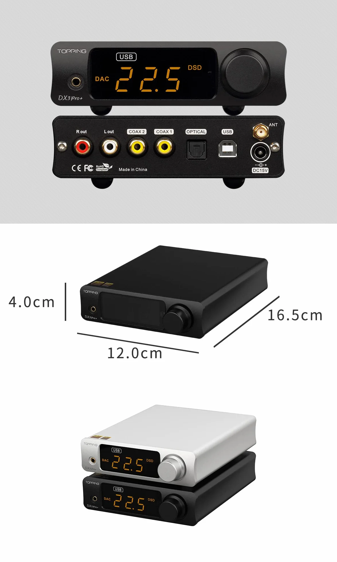 TOPPING DX3 Pro+ Bluetooth 5.0 Wzmacniacz Słuchawkowy DAC DSD512 Ldac Niskoszumowy Czarny