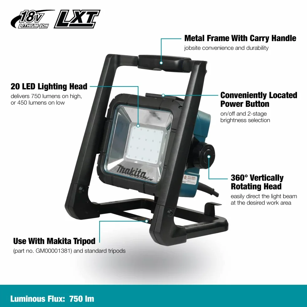 Makita DML805 Reflektor Budowlany LED 10 W 230 V Czarny/Turkusowy 26,42 x 33,02 x 16,51 cm