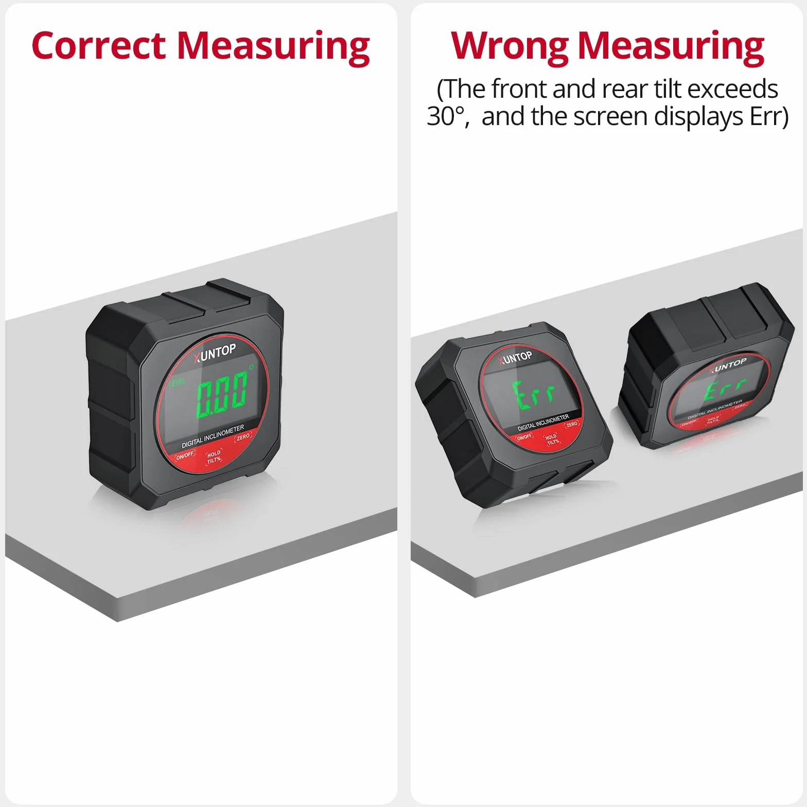 XUNTOP 4x90° cyfrowy kątomierz z silnym magnetycznym dnem, miernik kątów cyfrowy, dokładność ±0,2°, narzędzie do pomiaru kątów z wyświetlaczem LCD do zawieszenia dekoracji, obróbki drewna, konstrukcji