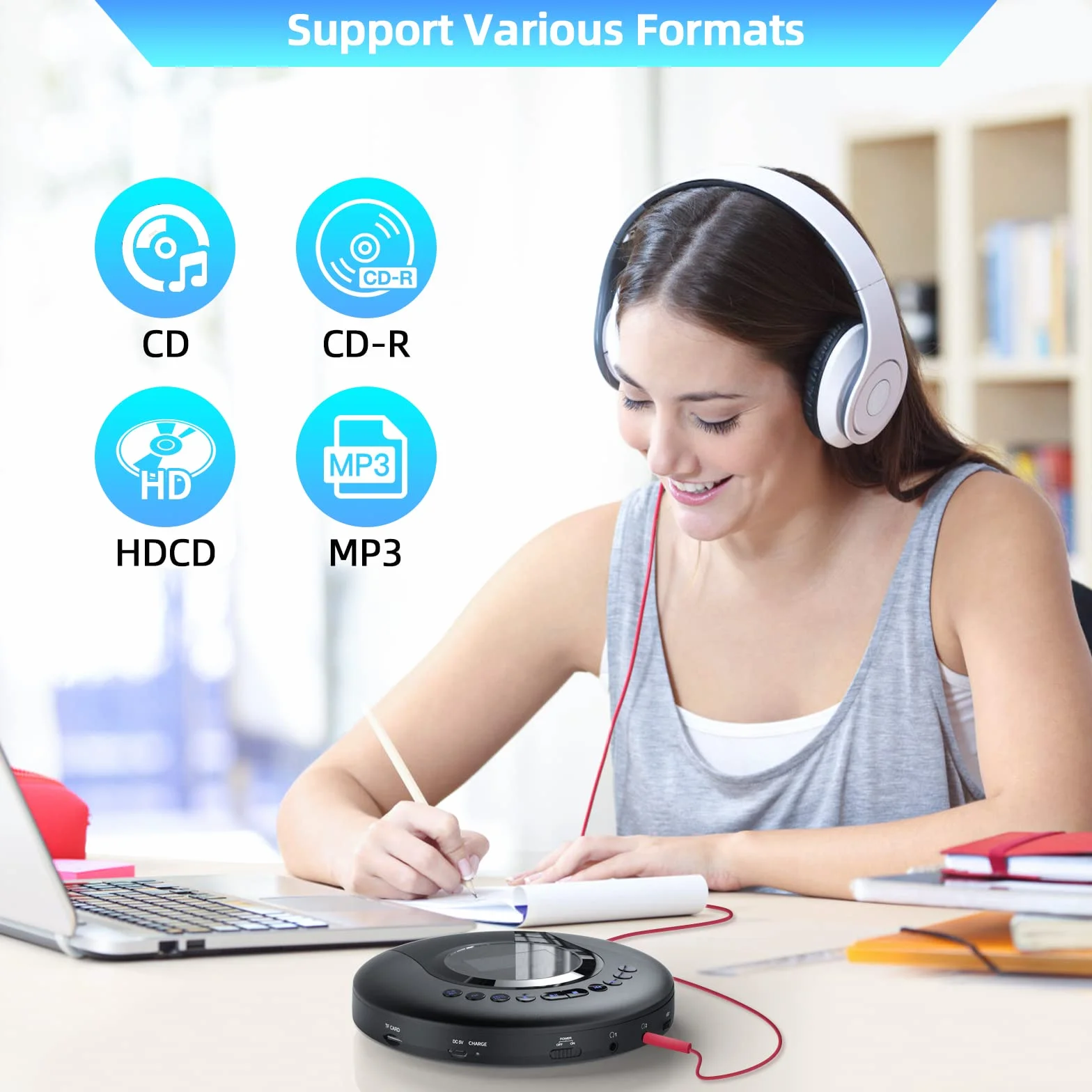 Przenośny odtwarzacz CD, przenośny odtwarzacz CD Arafuna Bluetooth do samochodu i dzieci, akumulator 2000 mAh Odtwarzacz CD Discman z ekranem LCD, ochrona przeciwwstrząsowa Odtwarzacz CD FM