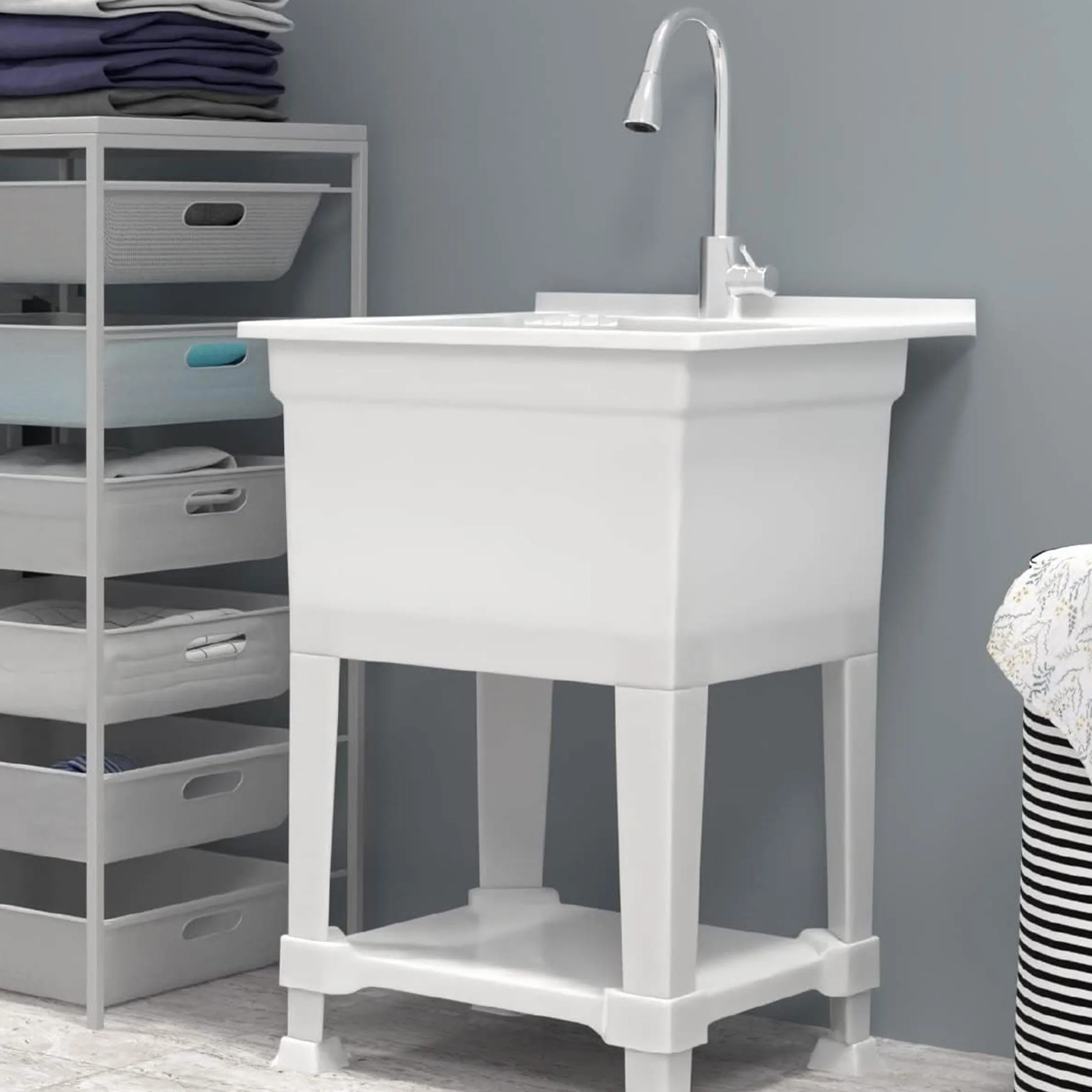 UTILITYSINKS Wolnostojąca wanna użytkowa, wykonana w USA, 61 cm x 61 cm, ze stacją roboczą, wytrzymały zlew do stacji pracy, pralni, sklepu, biała