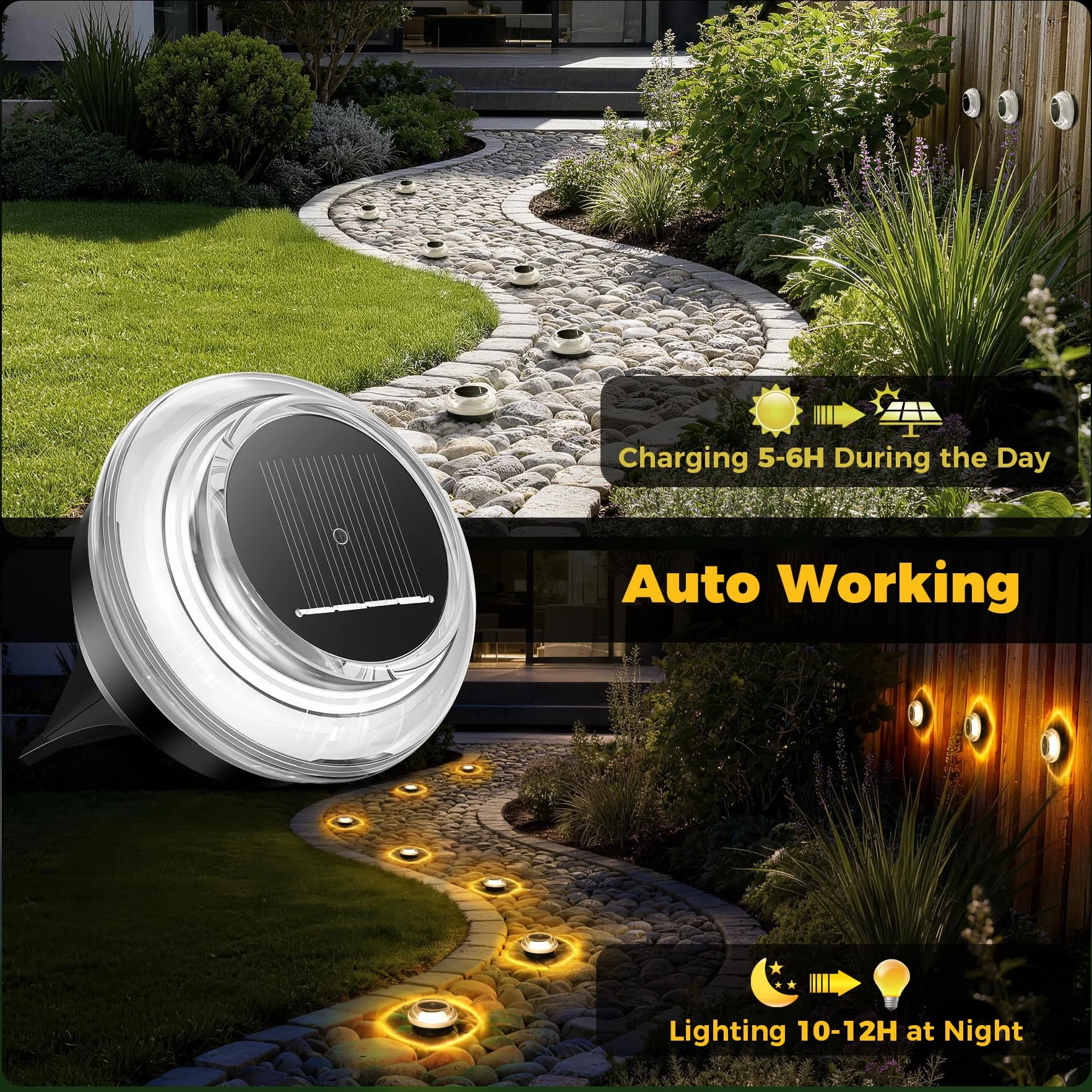 Zestaw 8 solarnych lamp gruntowych do użytku zewnętrznego – LED-owe lampy ogrodowe (wodoodporność IP65)